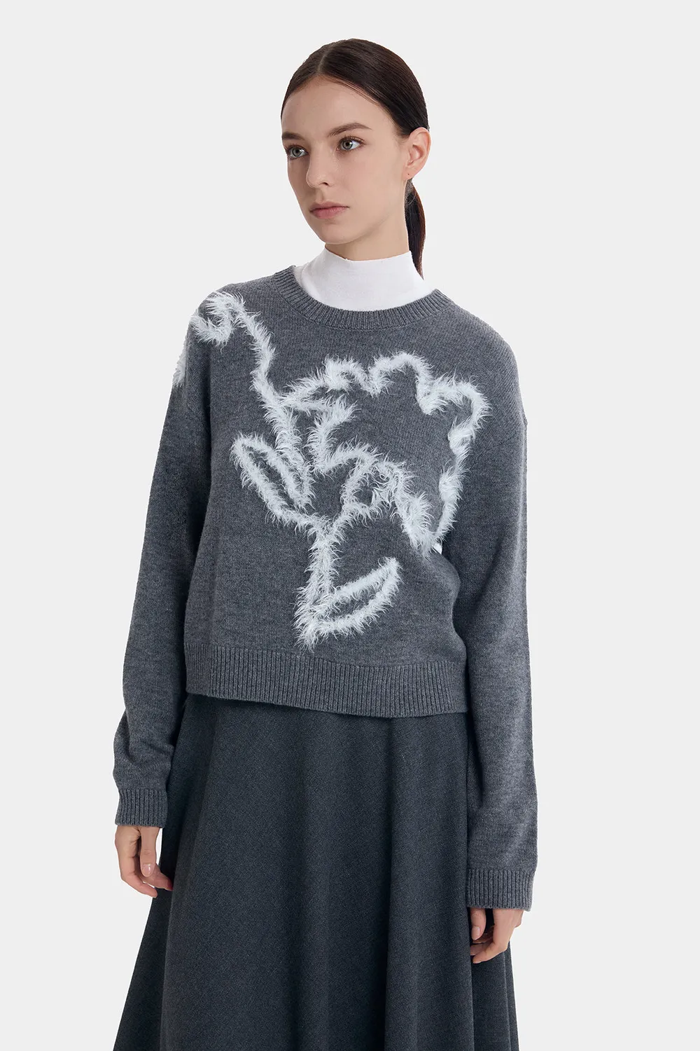PORTS Alpine Meadows maglione lana grigio lava fiori