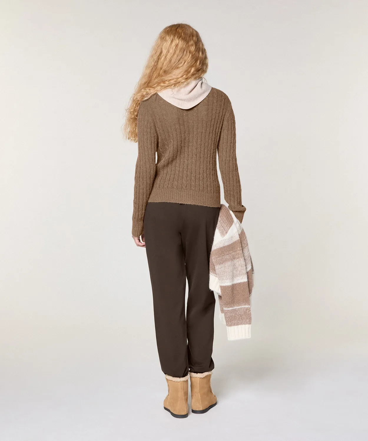 Rodier Gilet a trecce taupe scollo rotondo alpaca