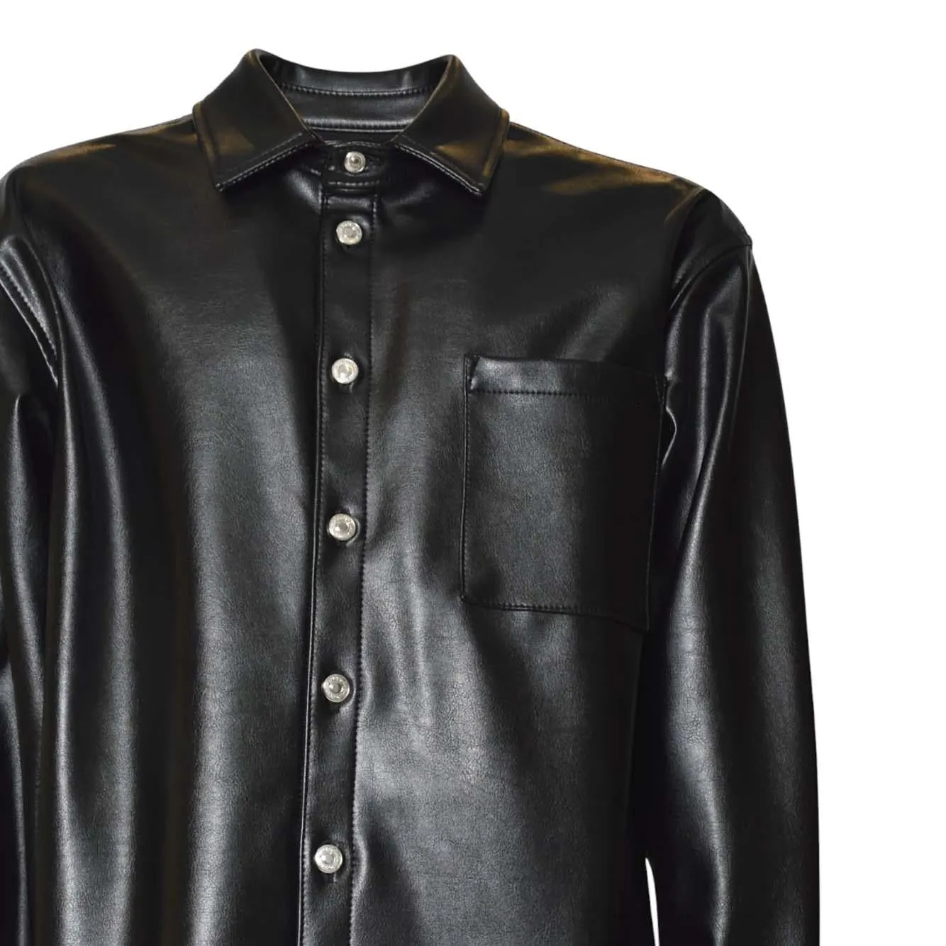 MSGM 3940ME09257509 camicia nera ecopelle