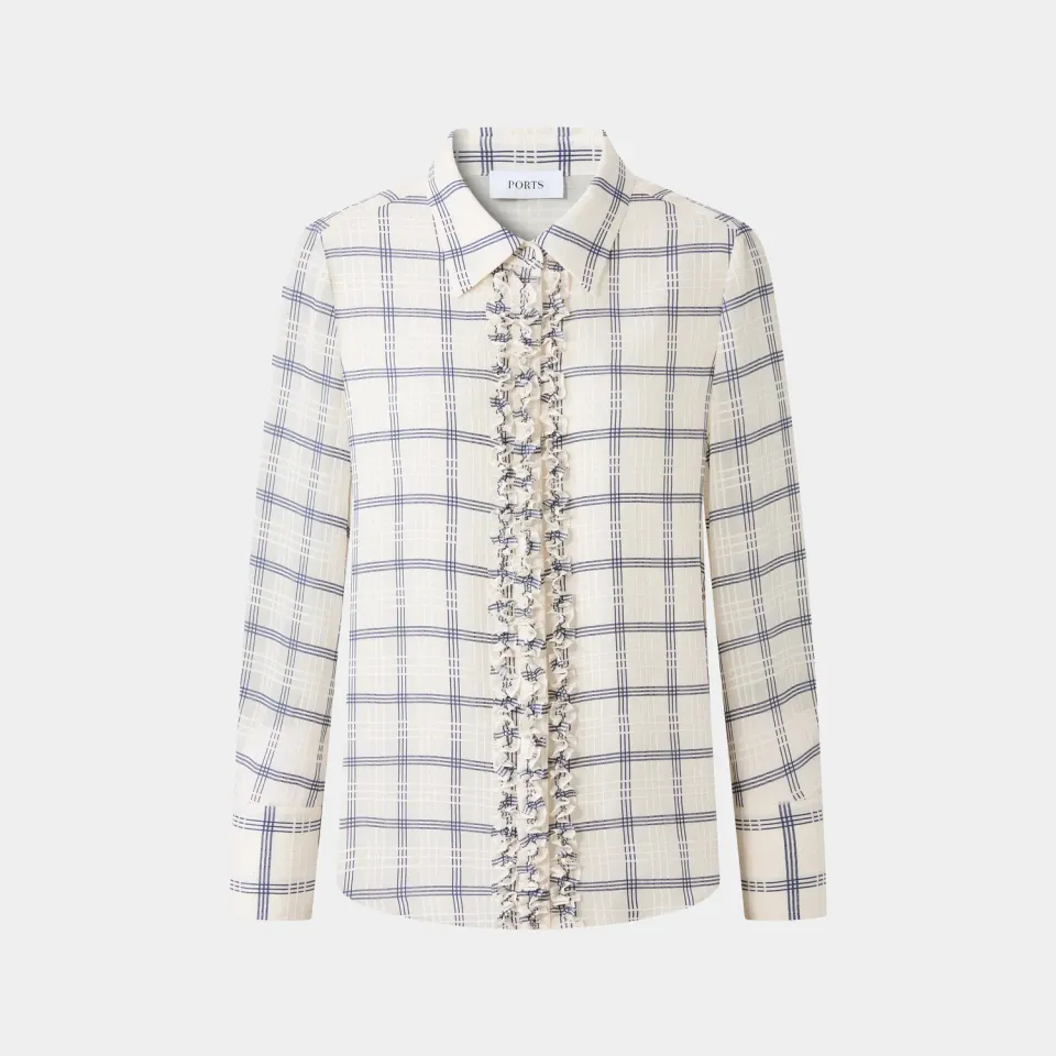 PORTS Checked Ruffle Shirt camicia quadri blu
