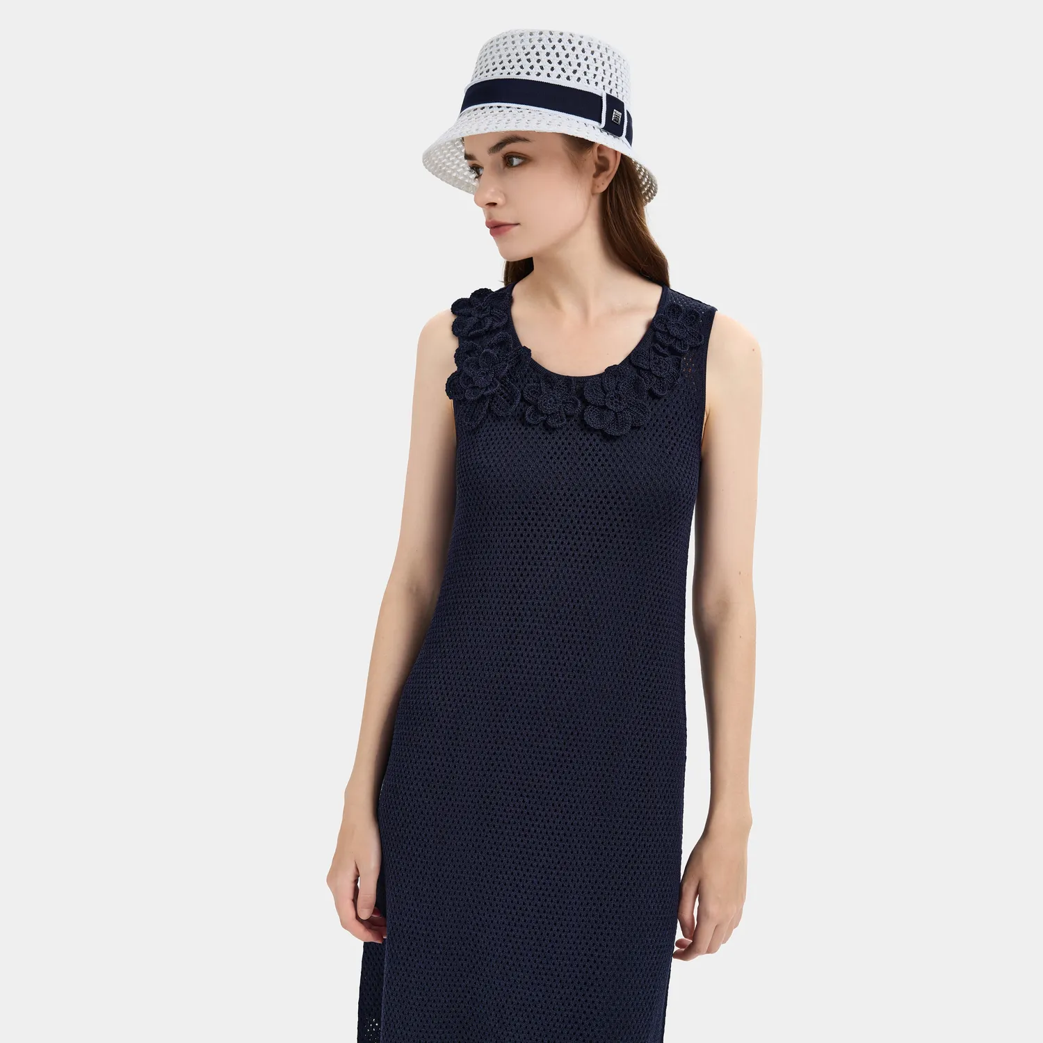 PORTS Ruffled Navy Elegance abito blu navy S con ruches