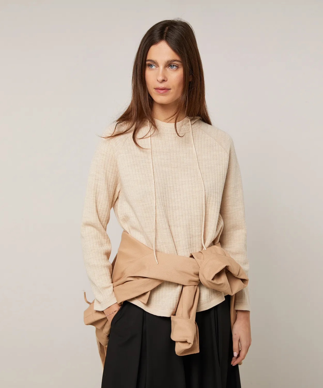 Rodier maglione cappuccio lana beige chiné