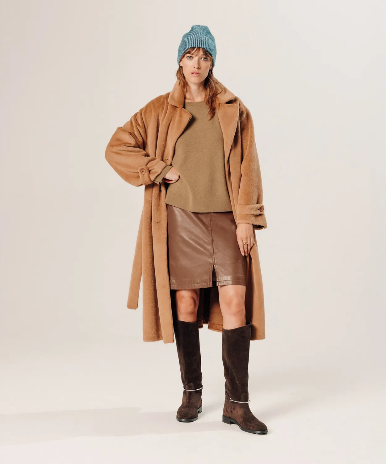 Rodier maglione girocollo donna cashmere marrone cammello