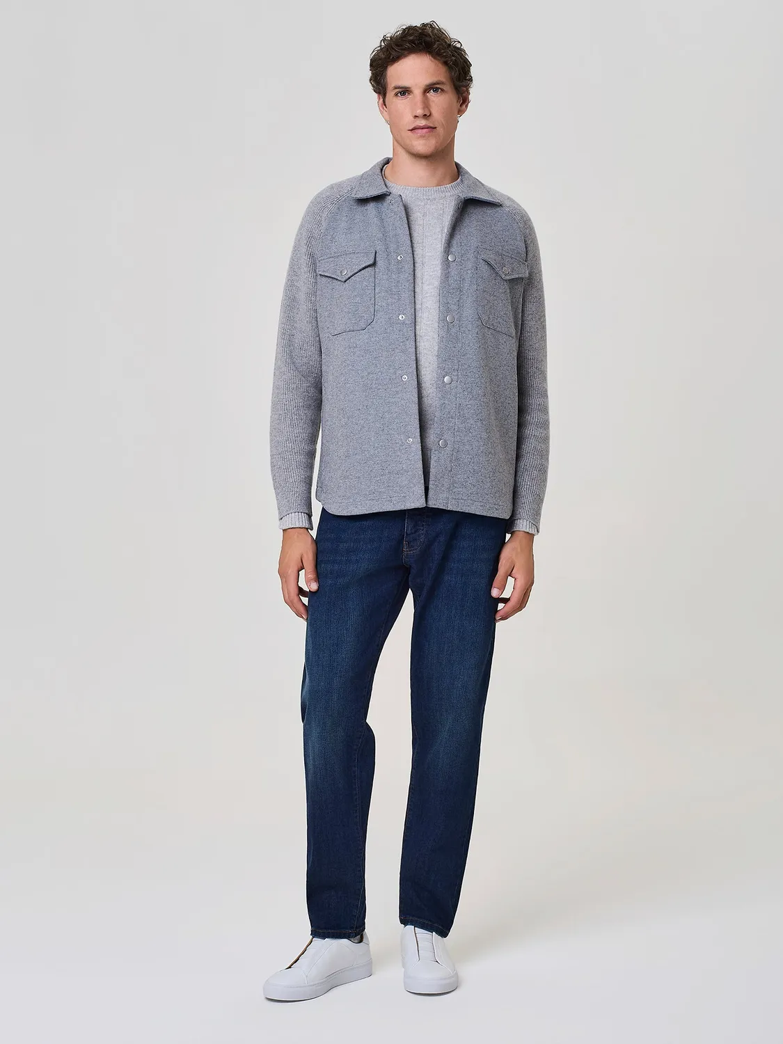 Paul Taylor overshirt jersey grigio maniche lana