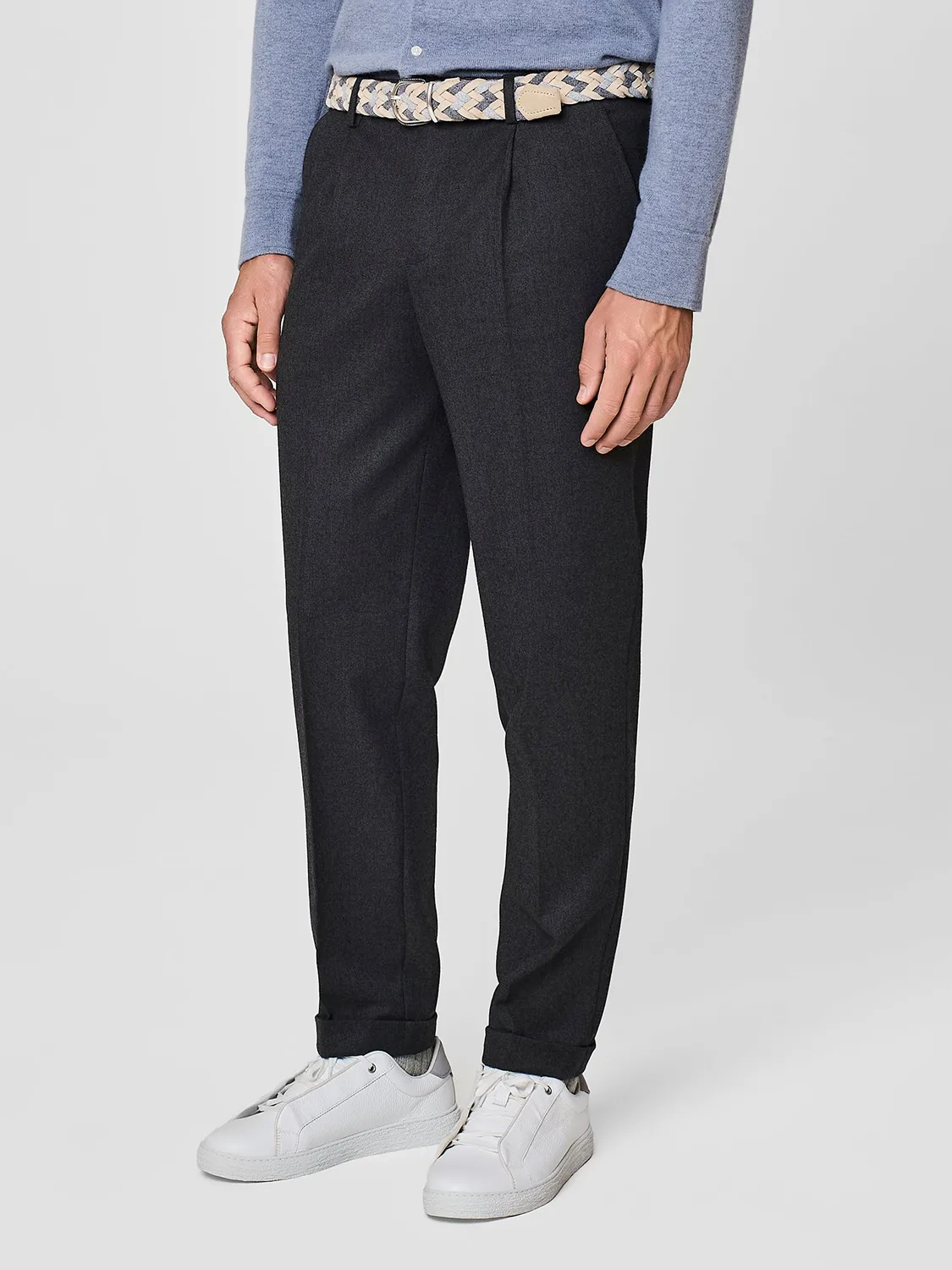 Paul Taylor Pantalone Flanella Grigio Scuro con Risvolto