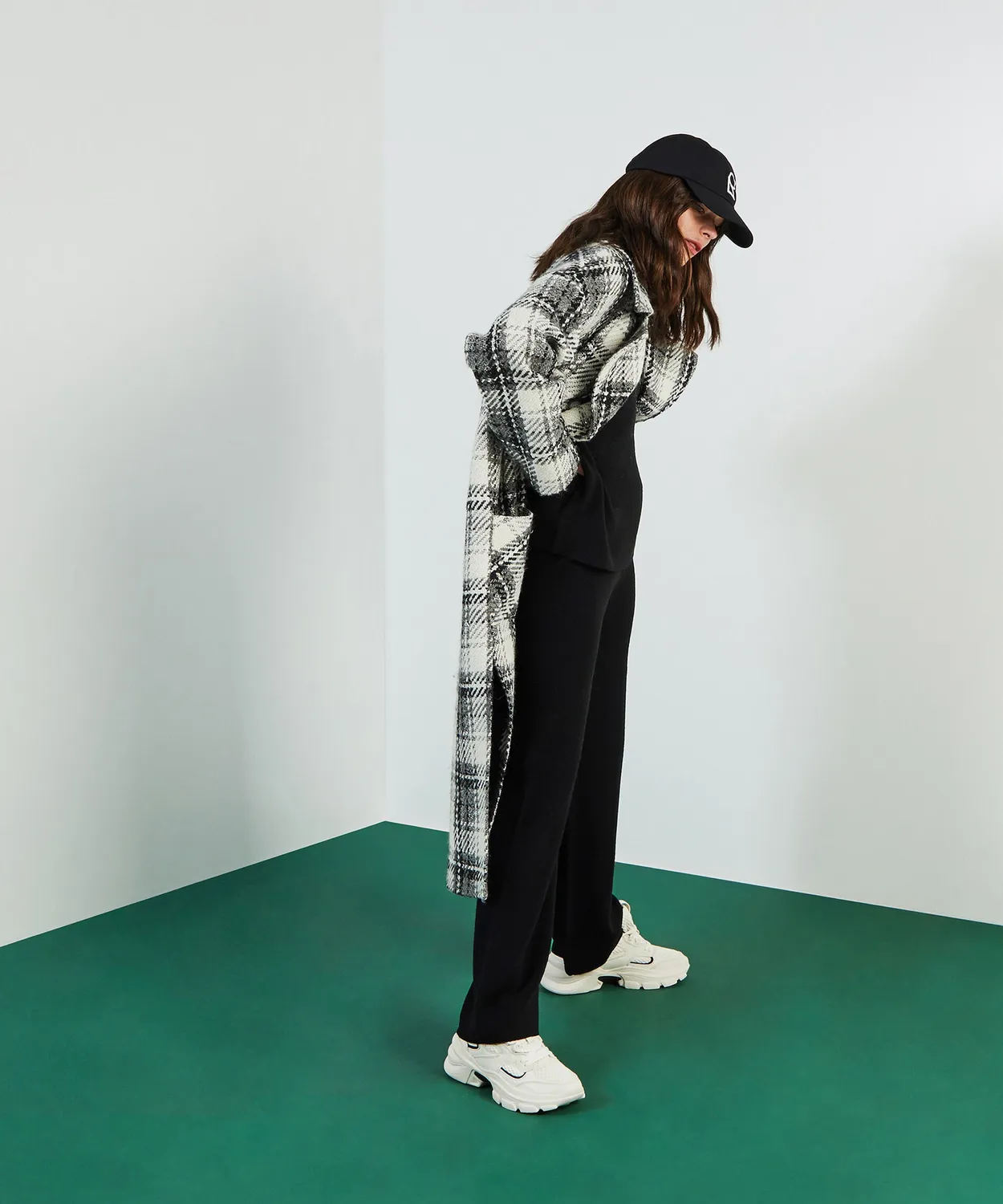 Rodier Cappotto oversize in lana nero a quadri