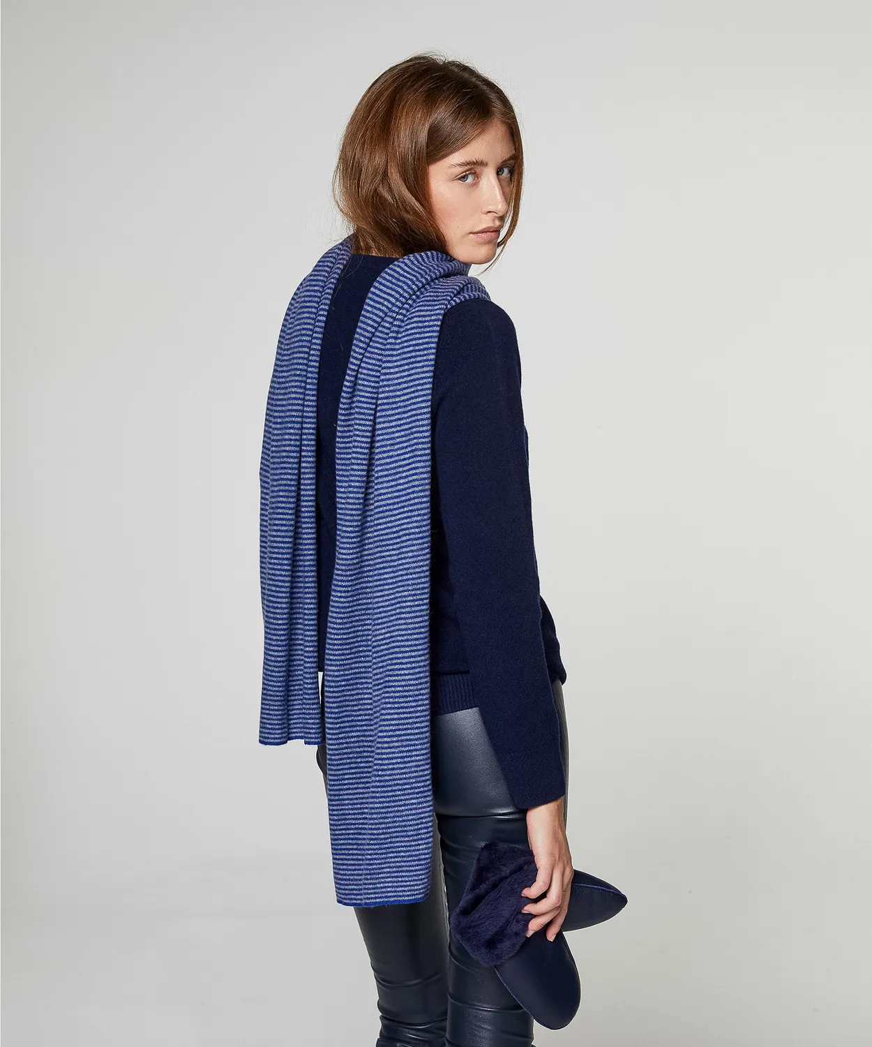 Rodier sciarpa cashmere righe oltremare triangolare