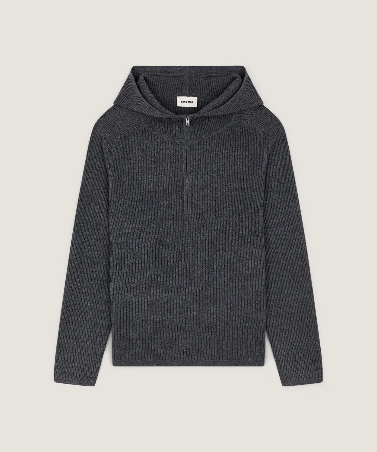 Rodier maglione cappuccio coste grigio scuro con zip