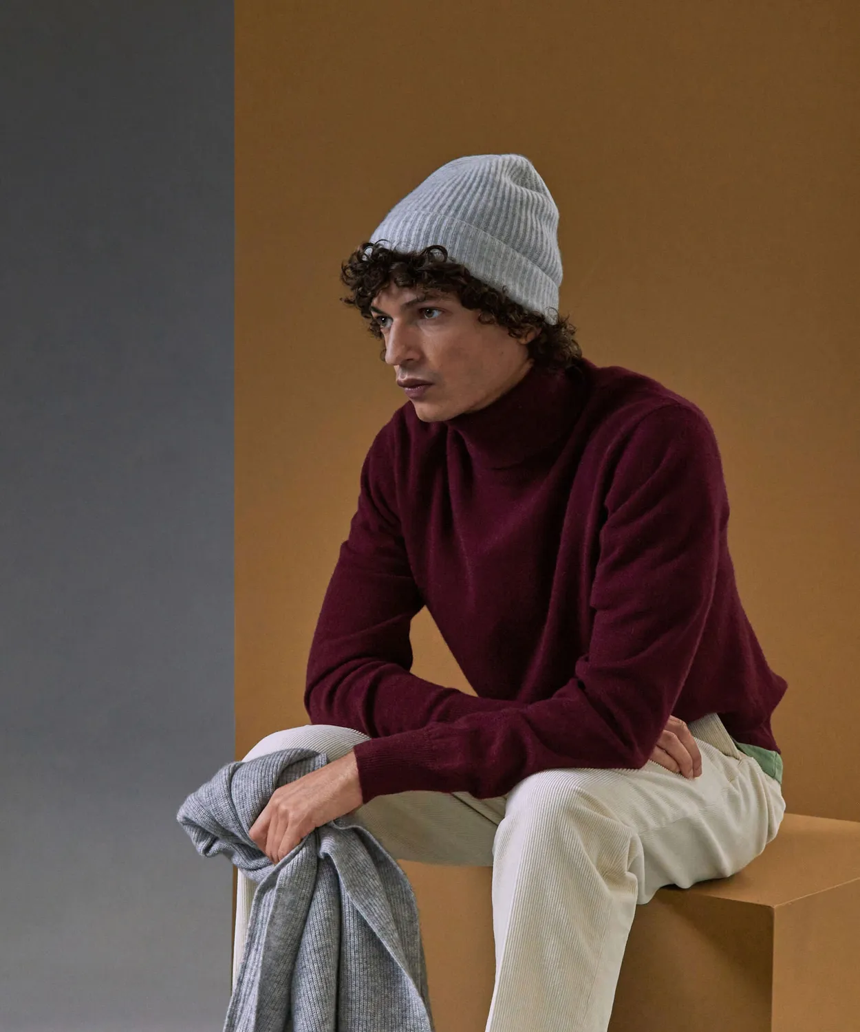 Rodier maglia dolcevita cashmere bordeaux uomo