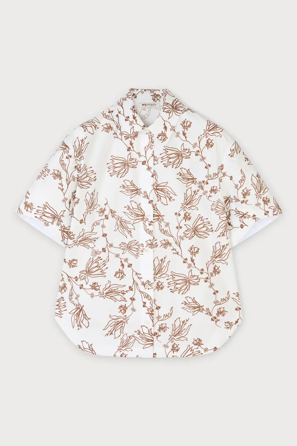 Ports 1961 Floral Short-Sleeve Shirt camicia bianca floreale