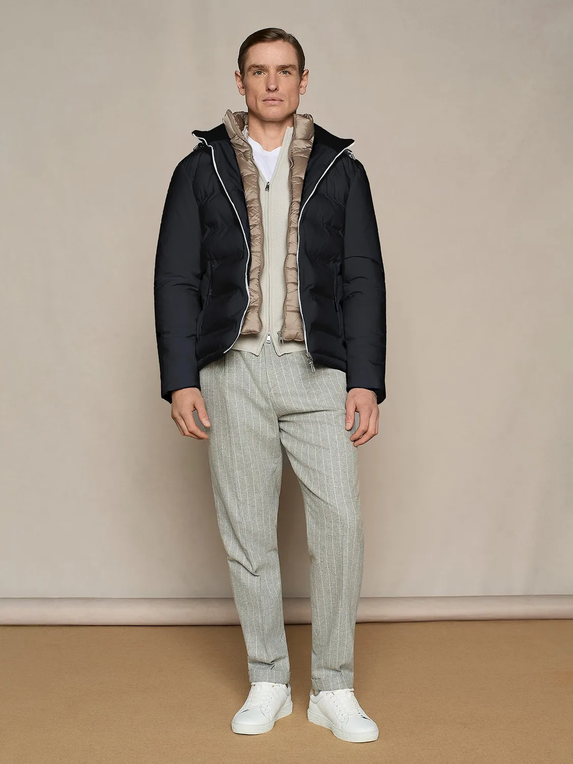 Paul Taylor pantalone jogger lana gessato grigio