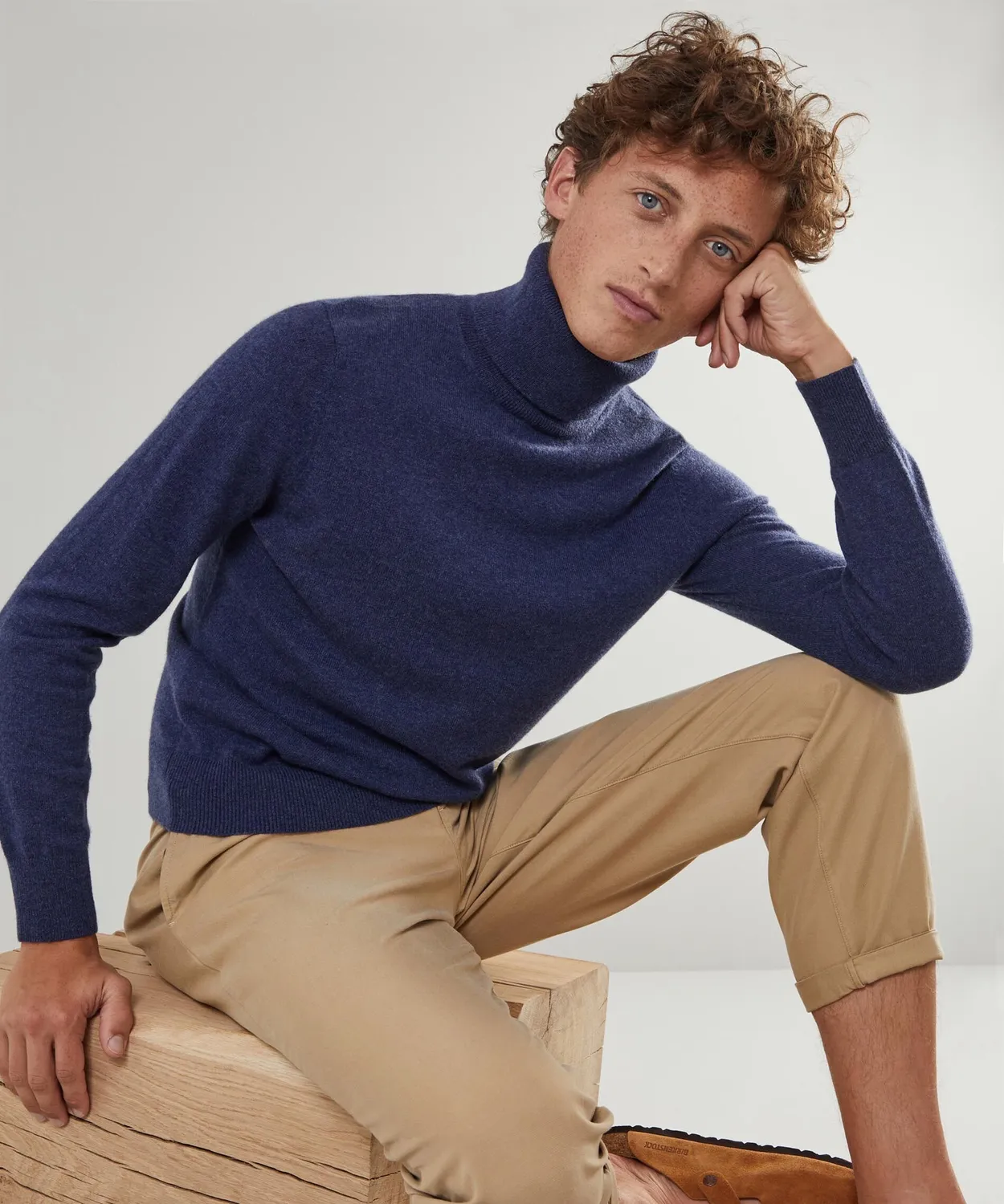 Rodier maglione dolcevita cashmere blu denim uomo