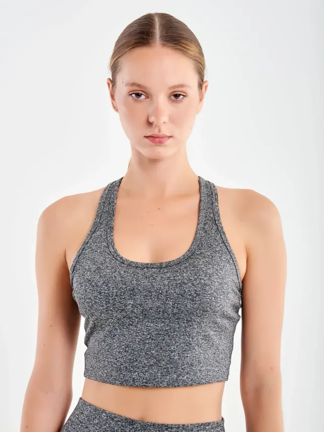 Vicolo Top Cropped Vogatore Jersey Grigio S elasticizzato