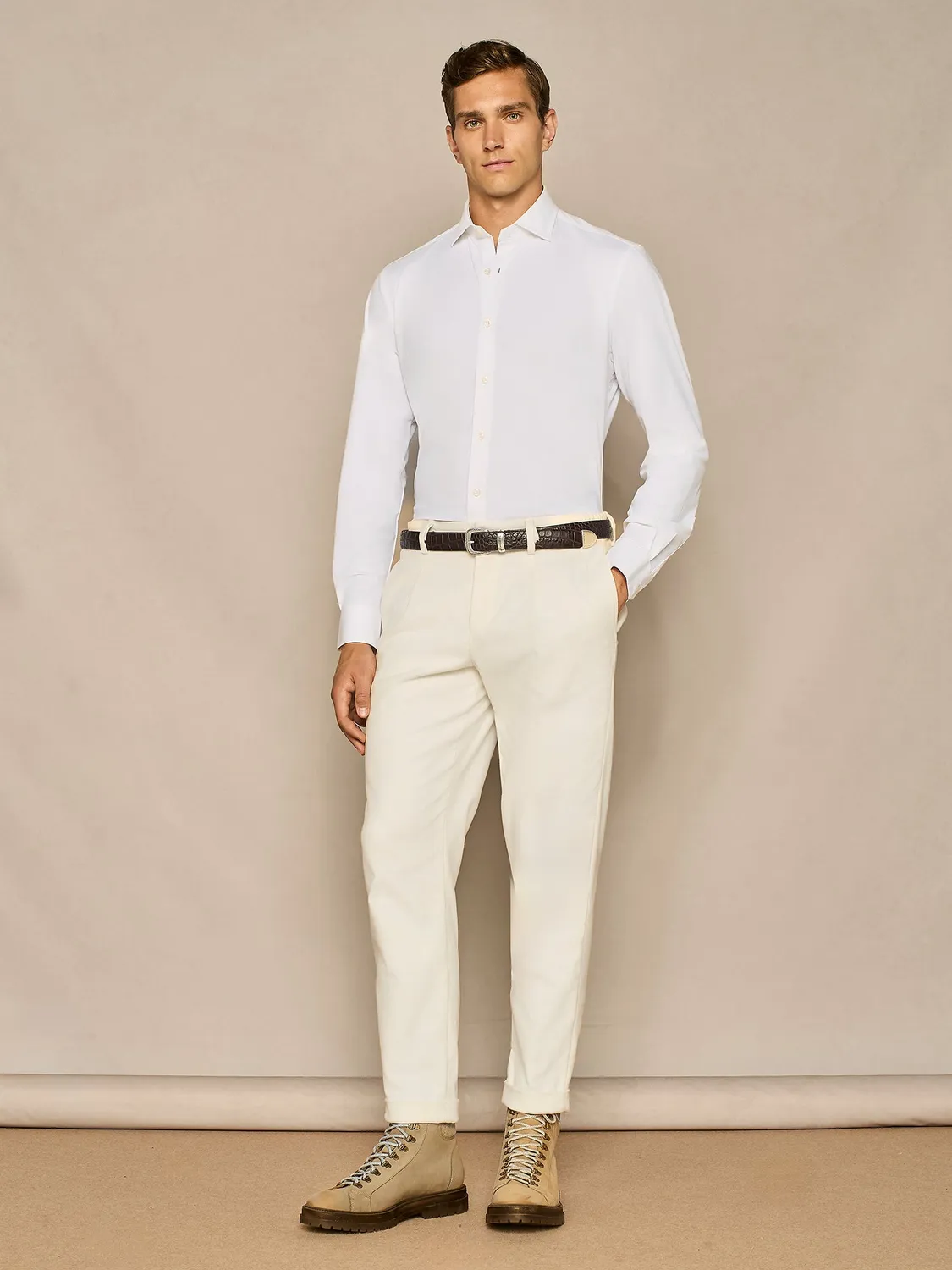 Paul Taylor camicia jersey bianca cotone fondo stondato