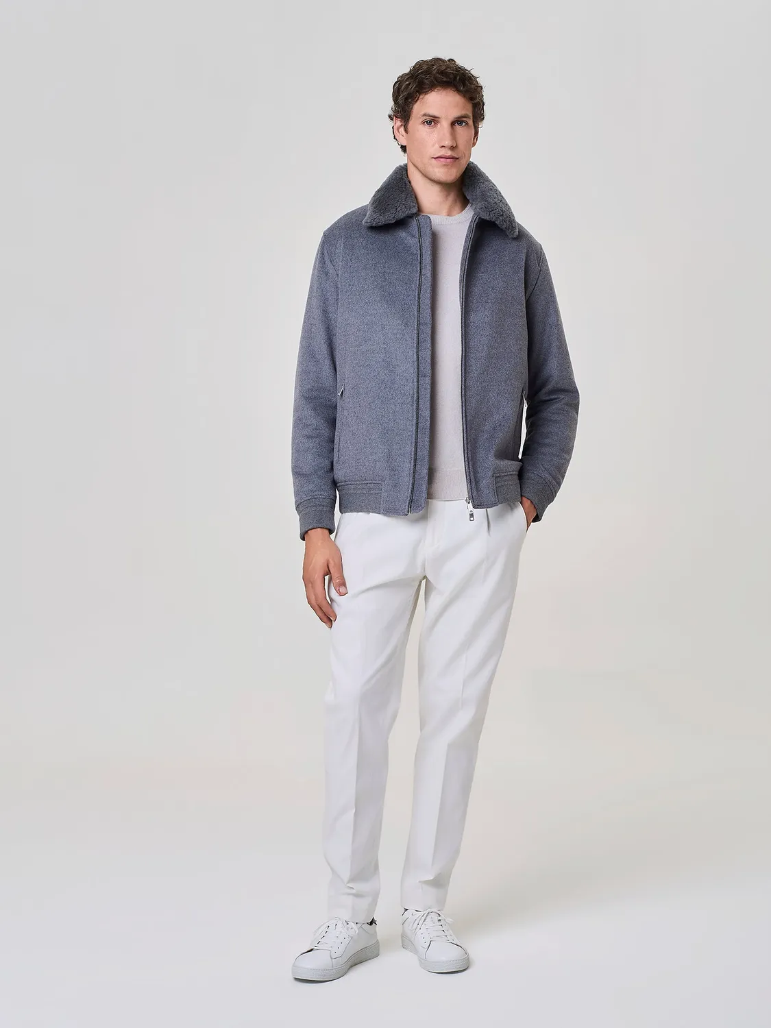 Paul Taylor Bomber Imbottito Grigio Collo Eco Pelliccia Zip
