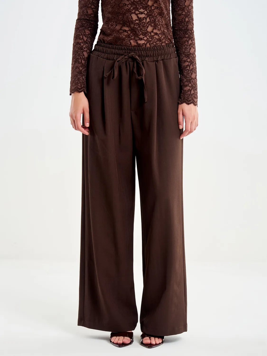 VICOLO Pantalone Gamba Larga elastico moro M
