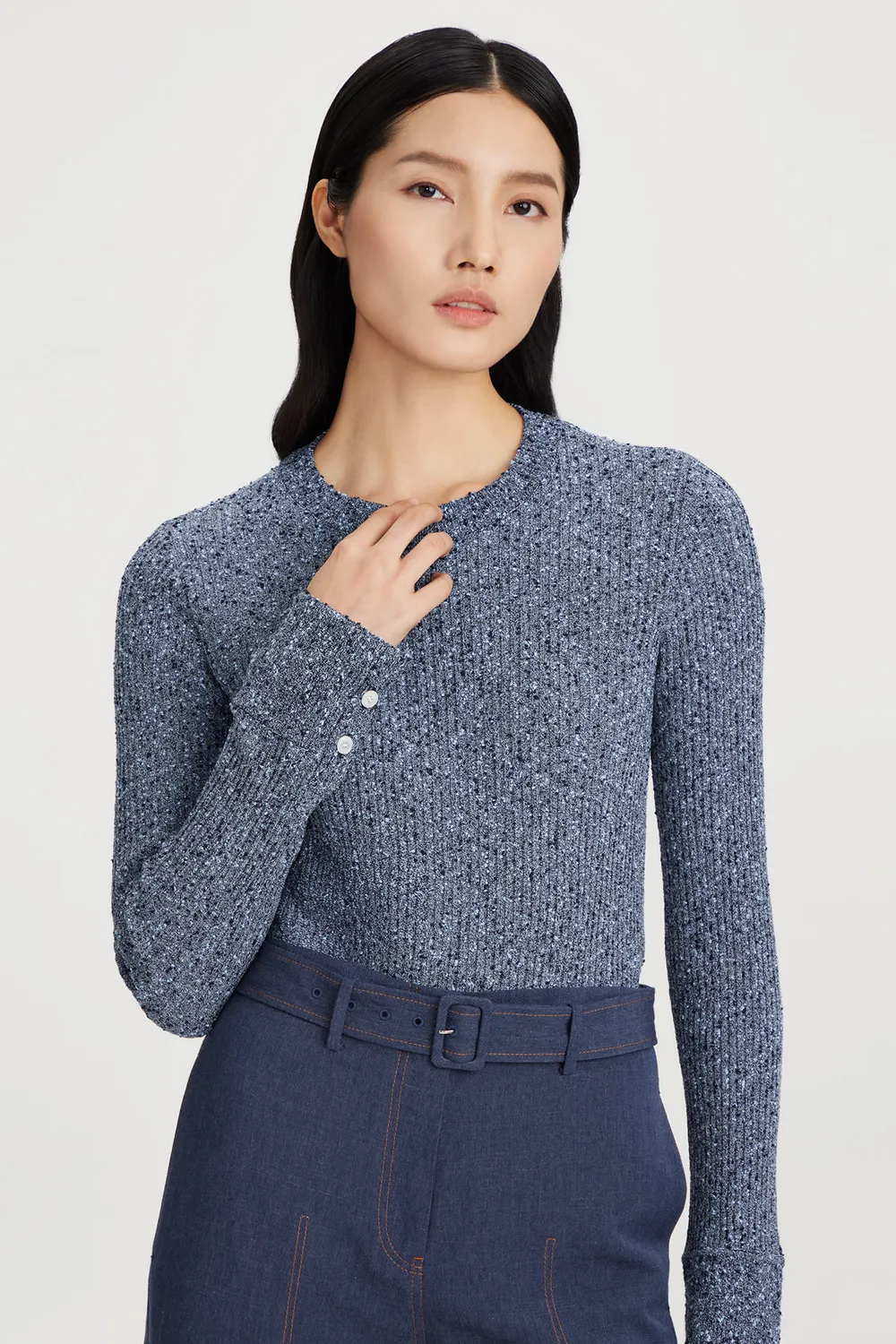 PORTS 1961 Sparkle Knit Top maglia blu navy cropped