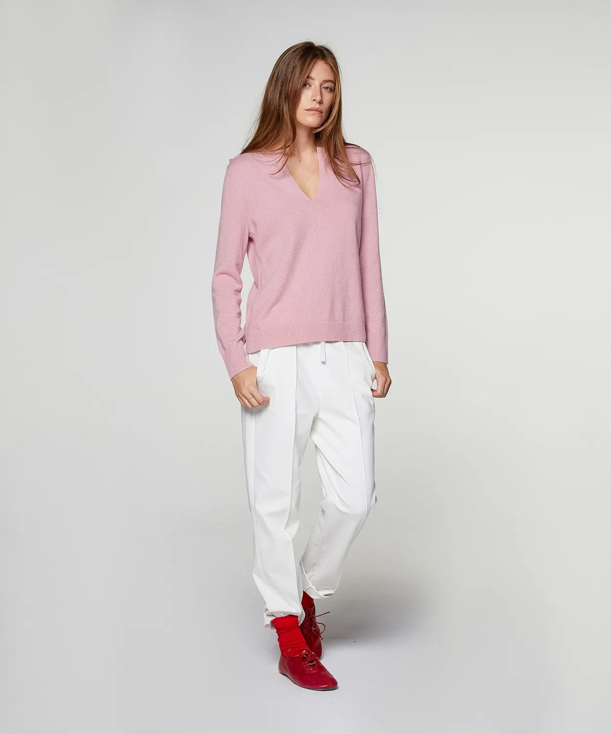 Rodier maglione collo tunisino cashmere rosa morbido