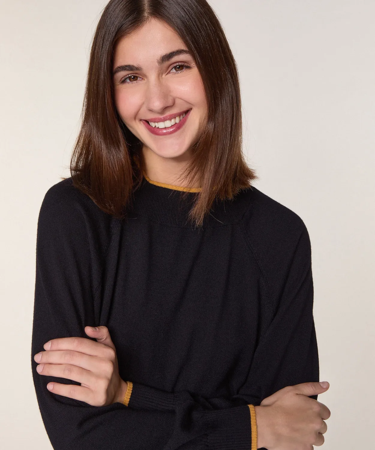Rodier Maglione Girocollo Lana Merino Nero Maniche Raglan