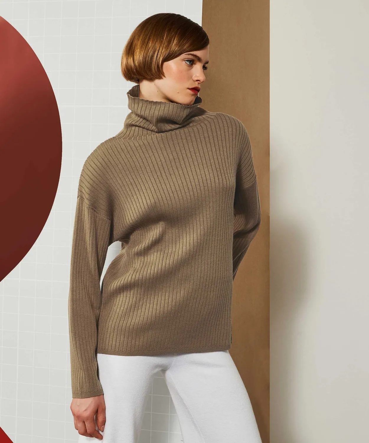 Rodier Dolcevita a coste maglione camel brown collo alto