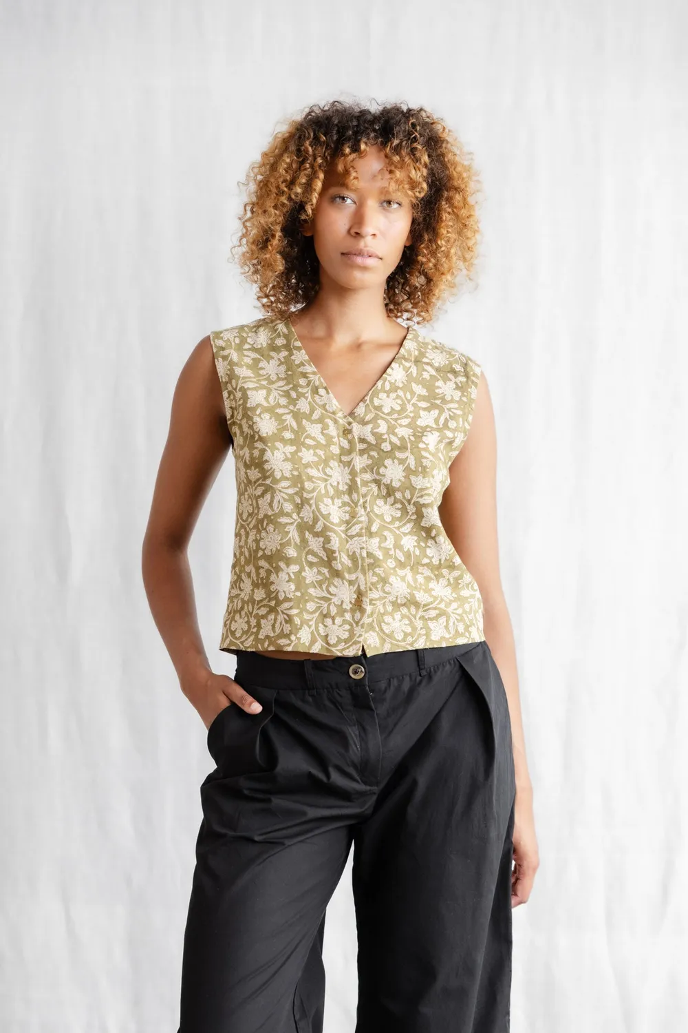 Jyoti Chatania top donna canapa stampa block print