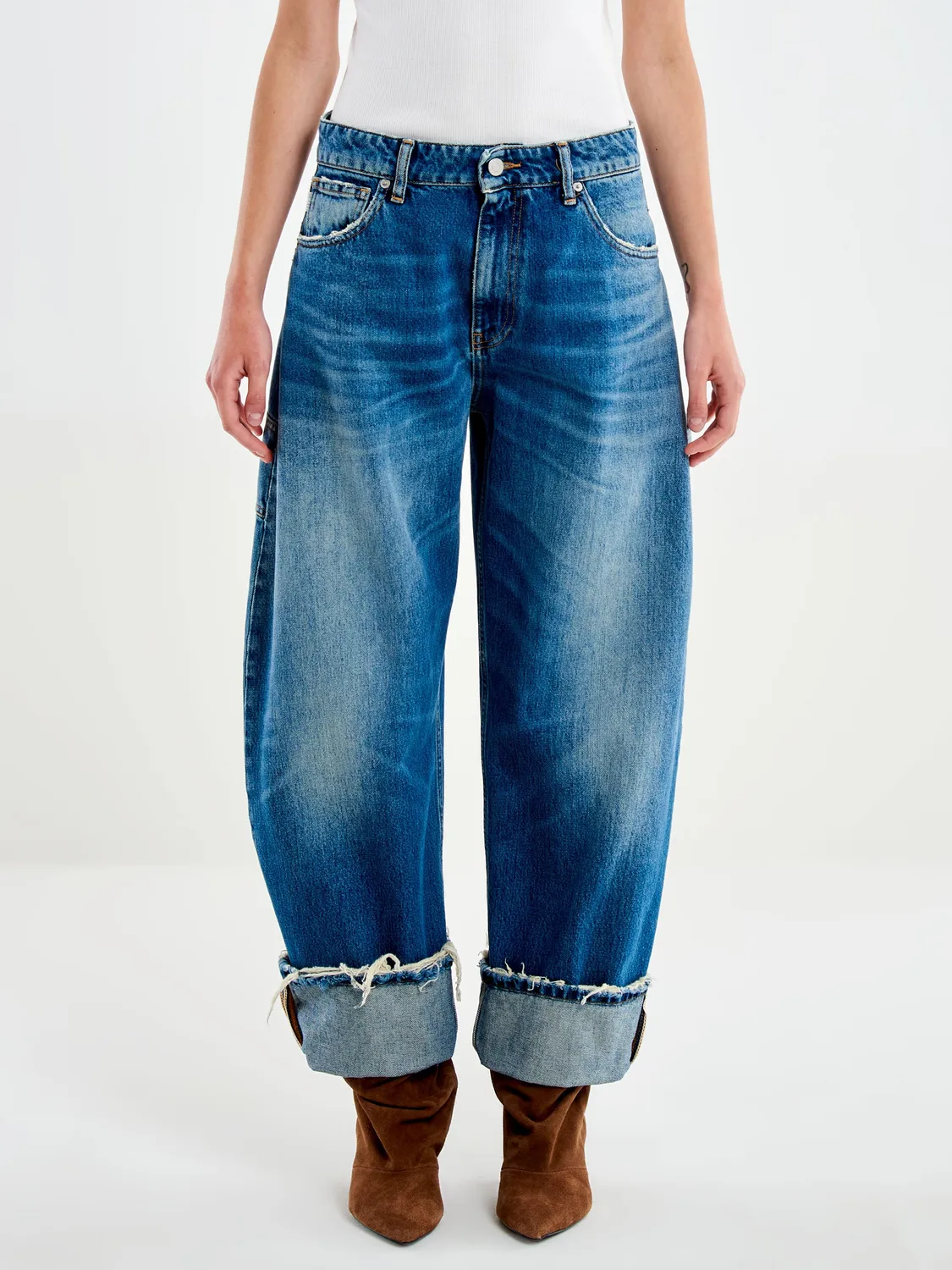 Vicolo Kuma Barrel jeans blu fondo risvoltato