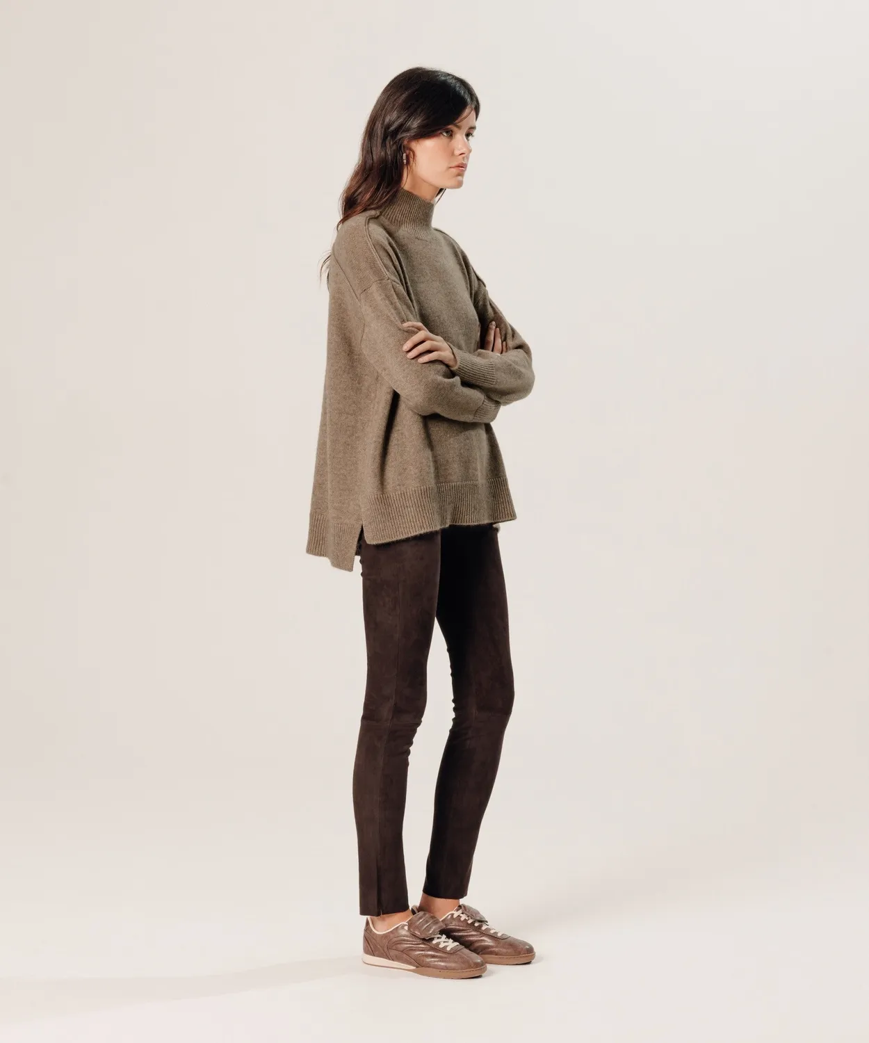 Rodier maglione cashmere collo alto beige oversize donna