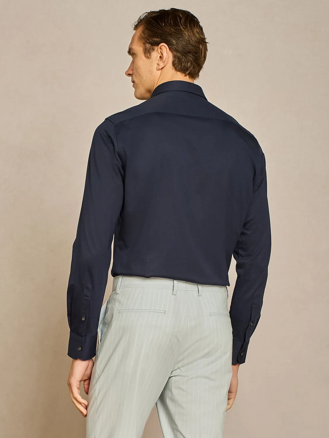 Paul Taylor camicia jersey cotone blu senza impunture