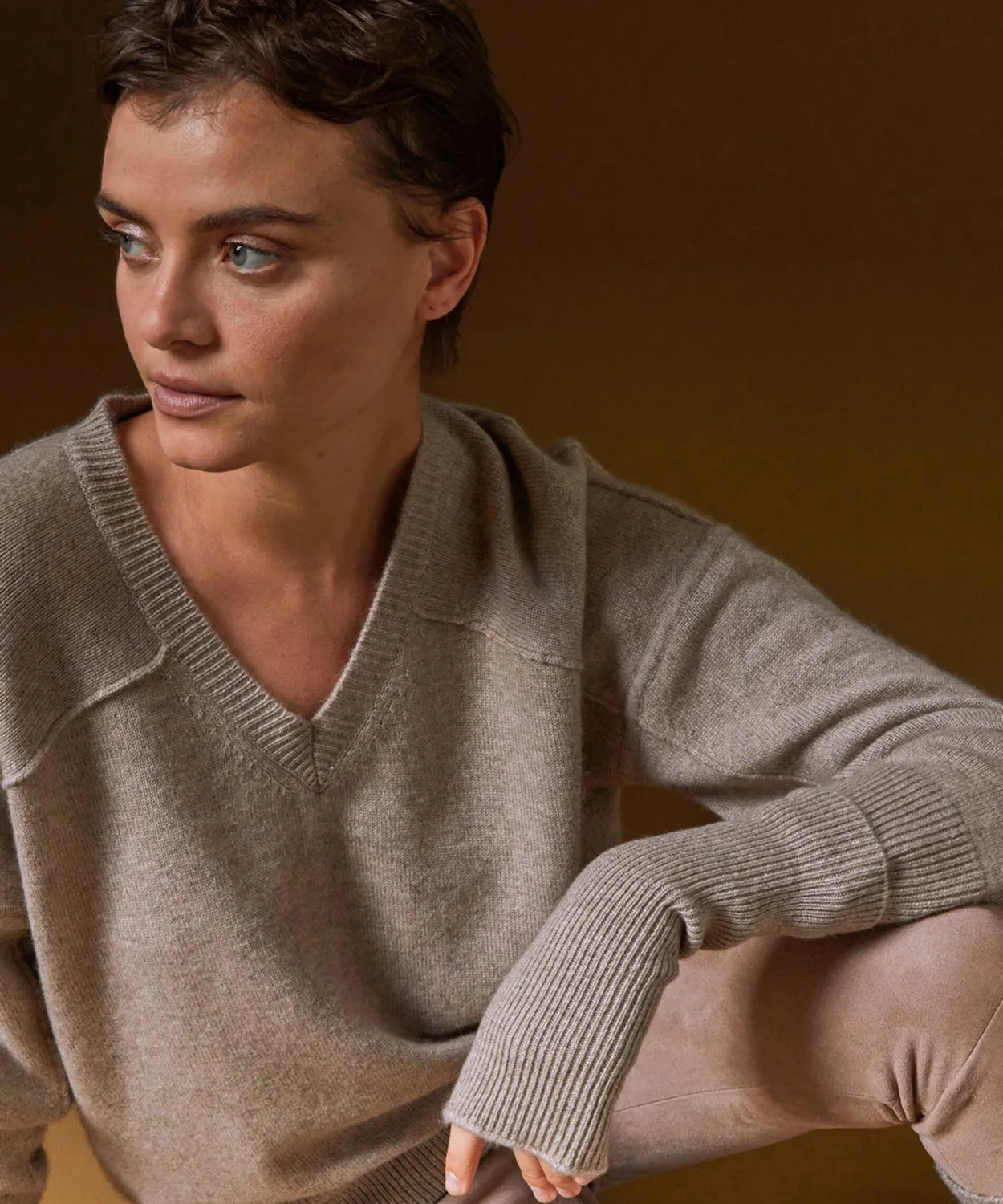 Rodier Maglione Cashmere Donna Scollo V Tortora 4 Fili