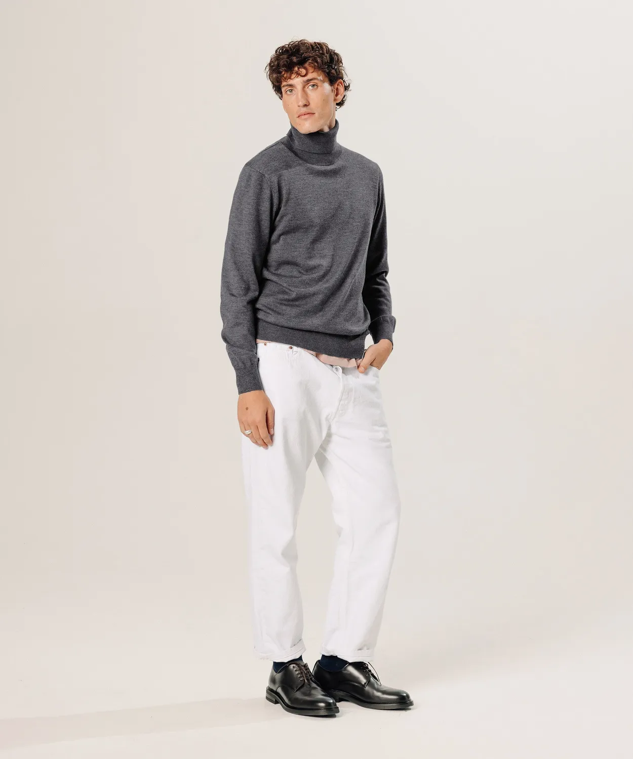 Rodier maglione dolcevita lana merino grigio scuro uomo
