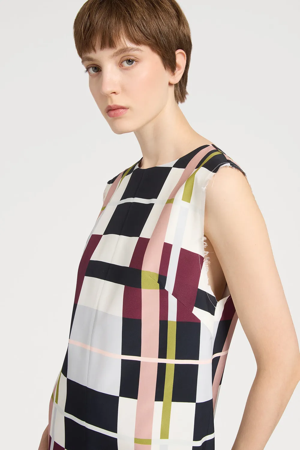 PORTS Sleeveless Checked abito quadri senza maniche