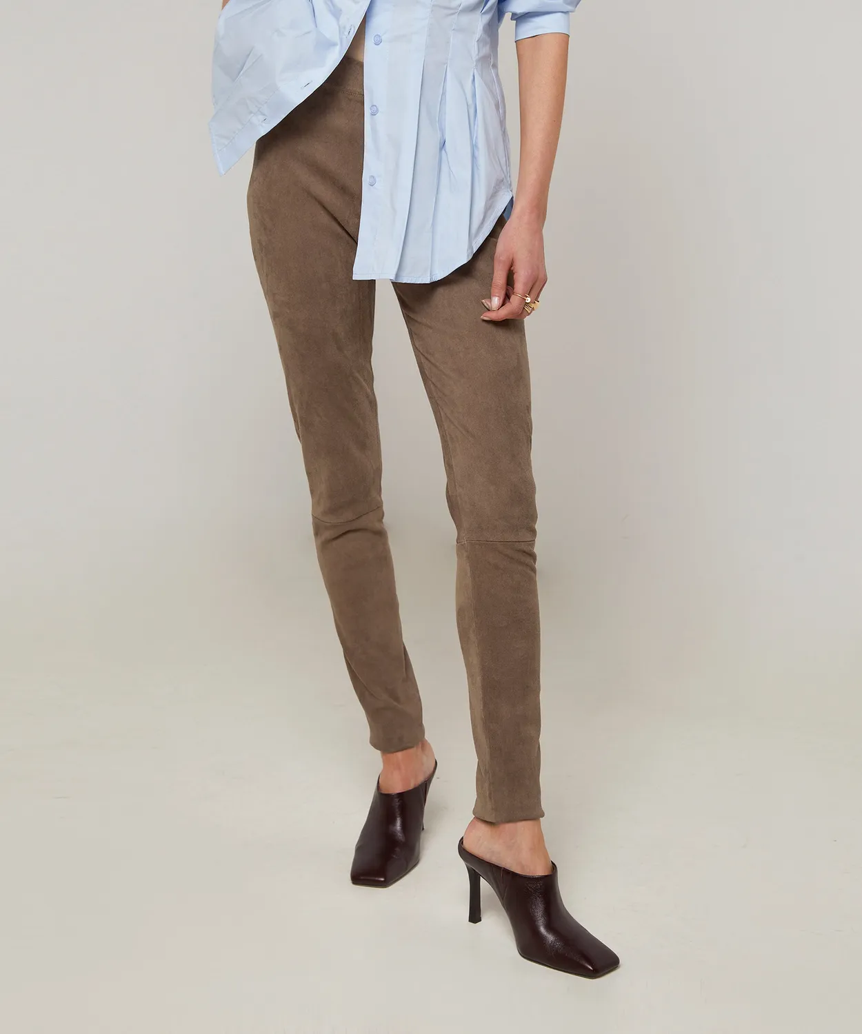 Rodier leggings pelle agnello tortora elasticizzati