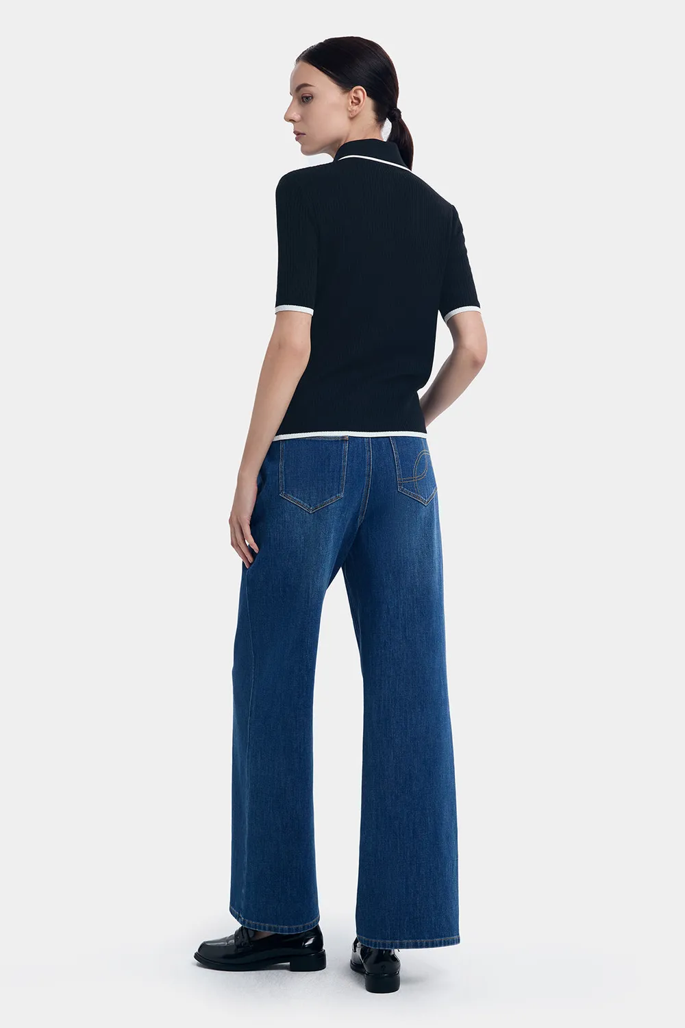 PORTS Silk Cashmere Contrast polo nera