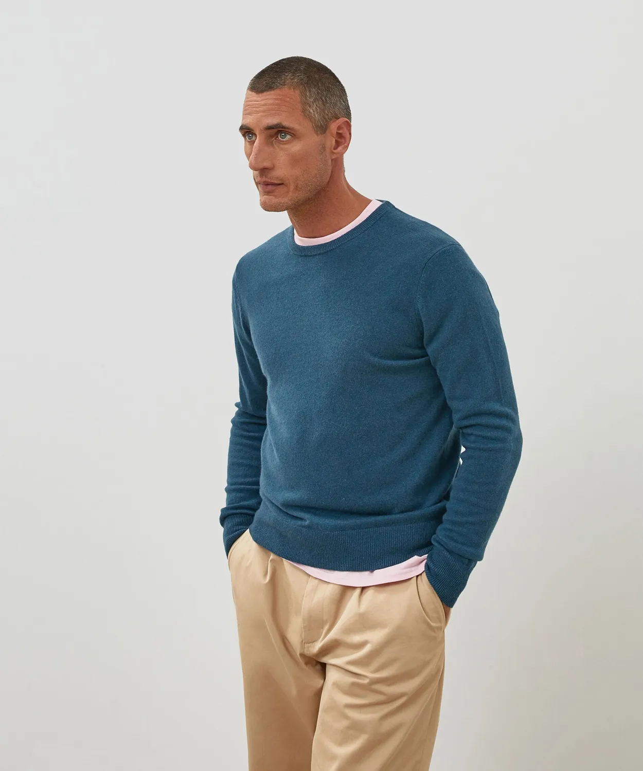 Rodier maglione girocollo uomo cashmere azzurro