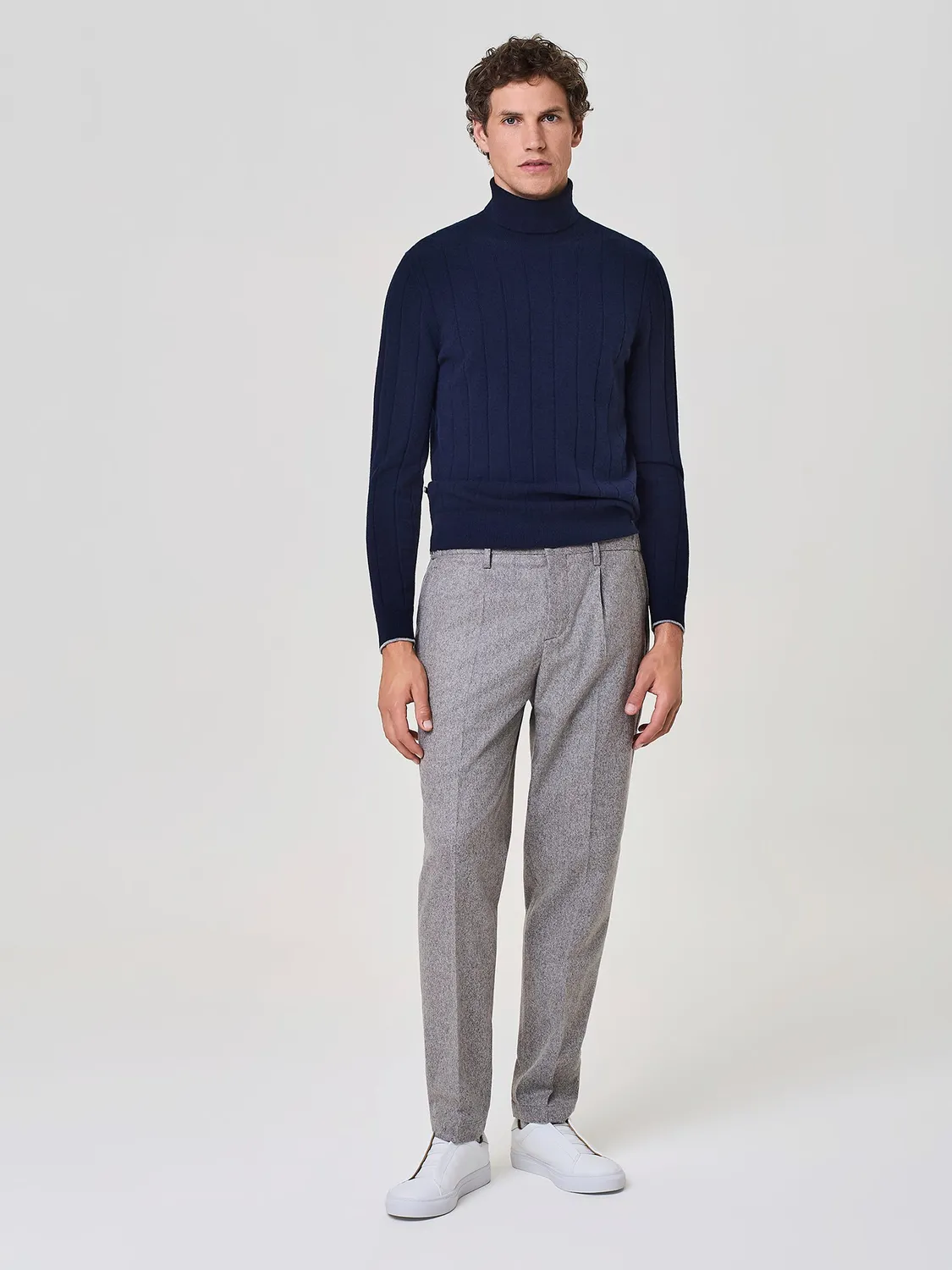 Paul Taylor pantalone tweed misto lana cashmere taupe