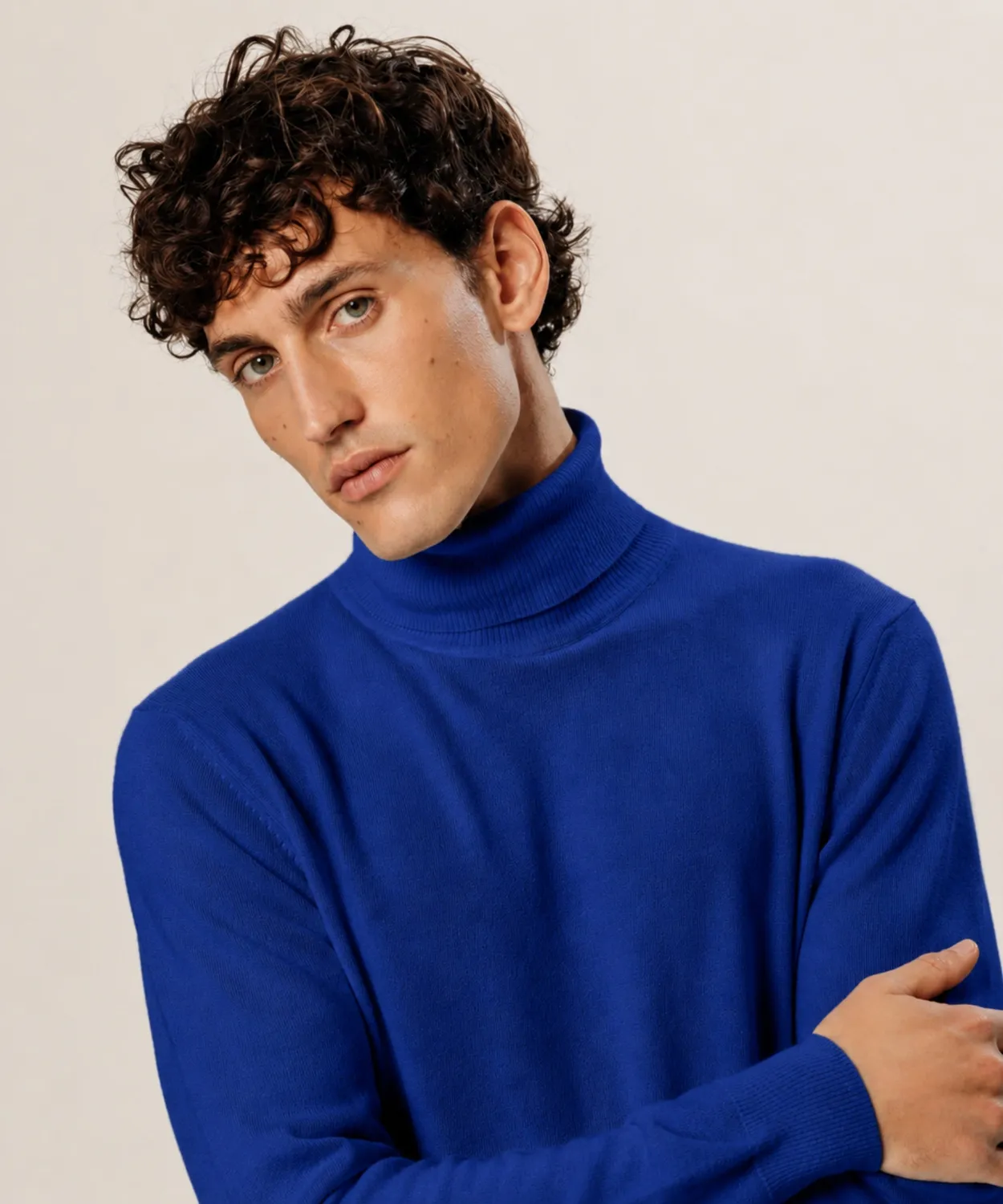 Rodier maglione dolcevita lana merino uomo blu azzurro