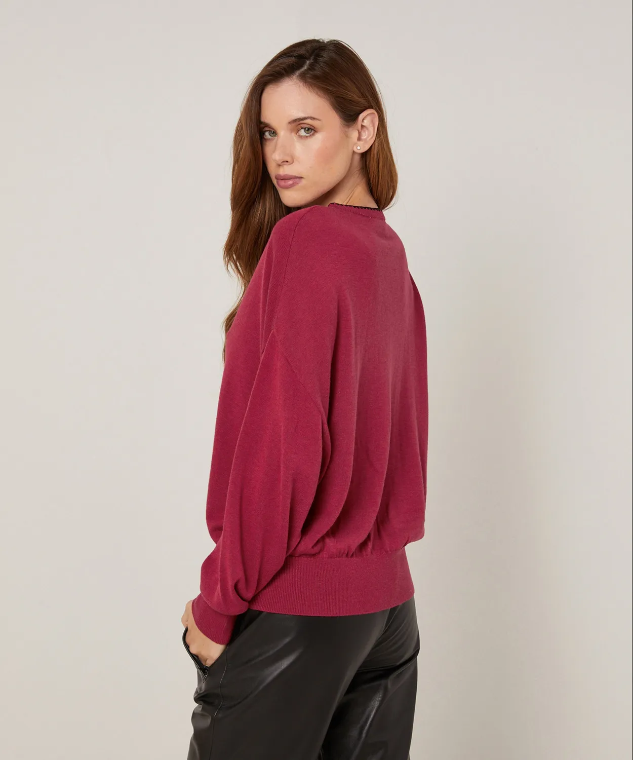 Rodier Maglione scollo a V granata maglia fine
