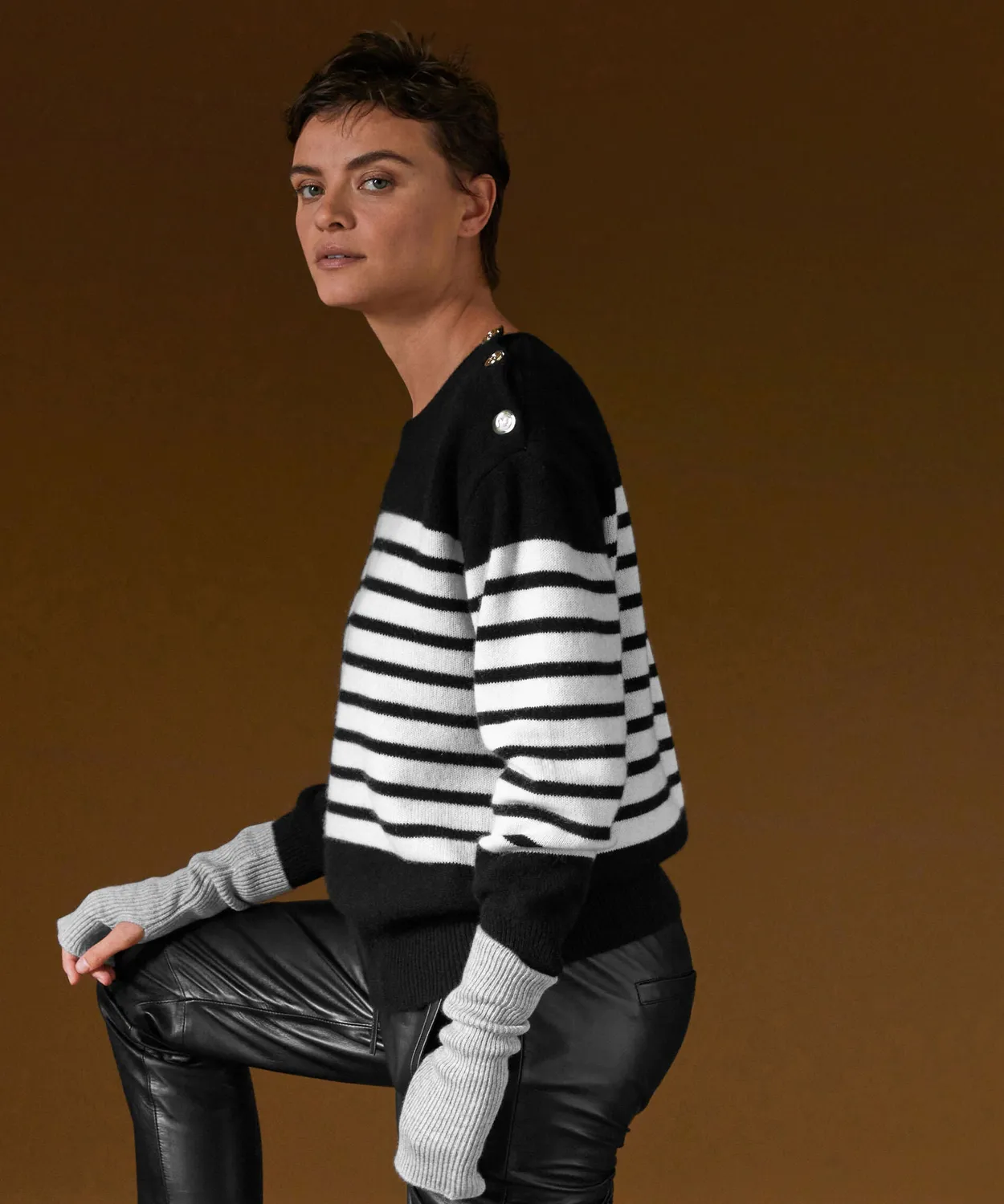Rodier Maglione Marinaio Cashmere Nero a Righe