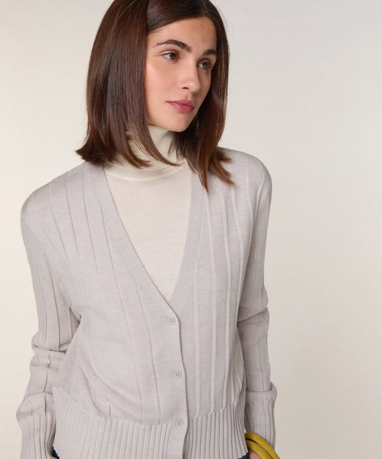 Rodier Gilet Corto Lana Merino Bianco Scollo V