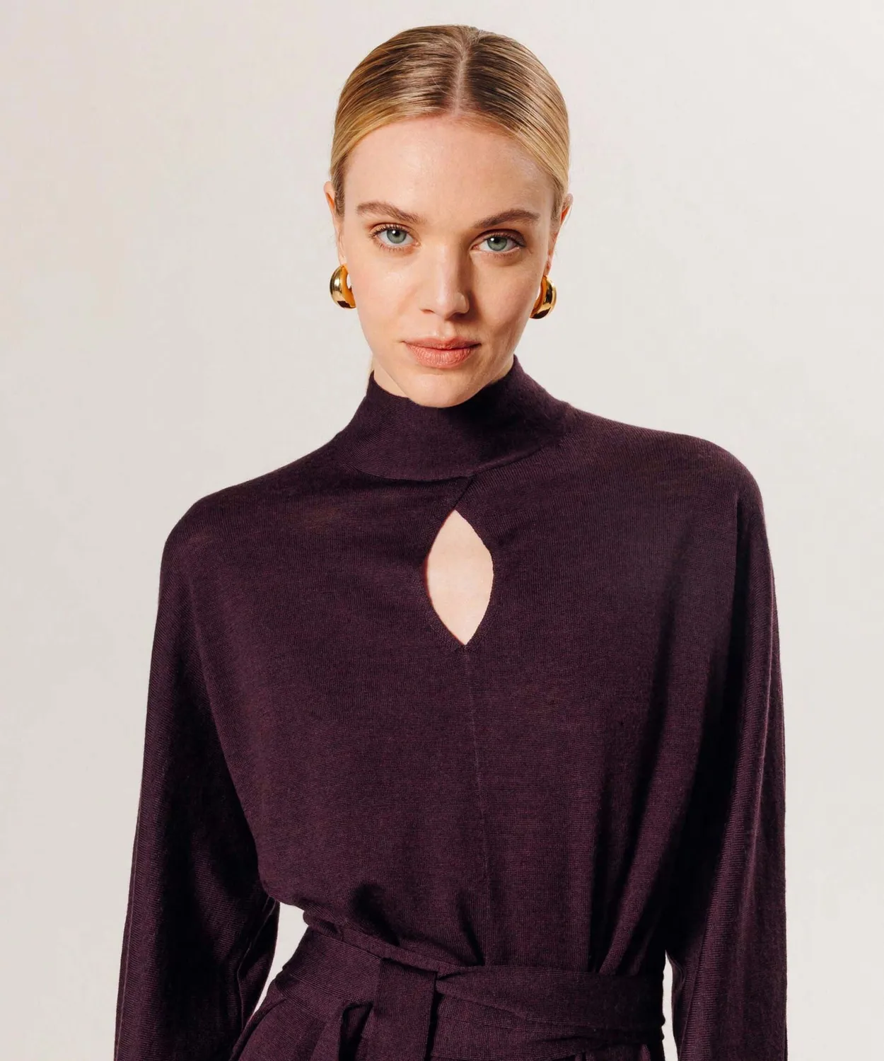 Rodier abito lungo lana merino melanzana donna
