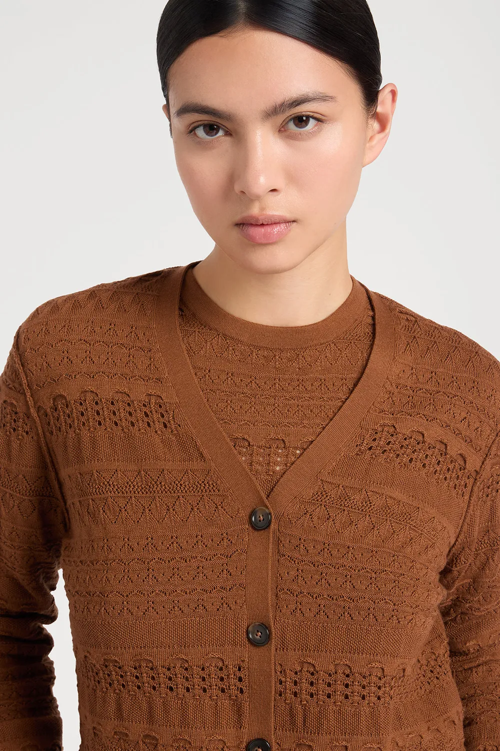 PORTS Pointelle Knit Cardigan cardigan toffee traforato