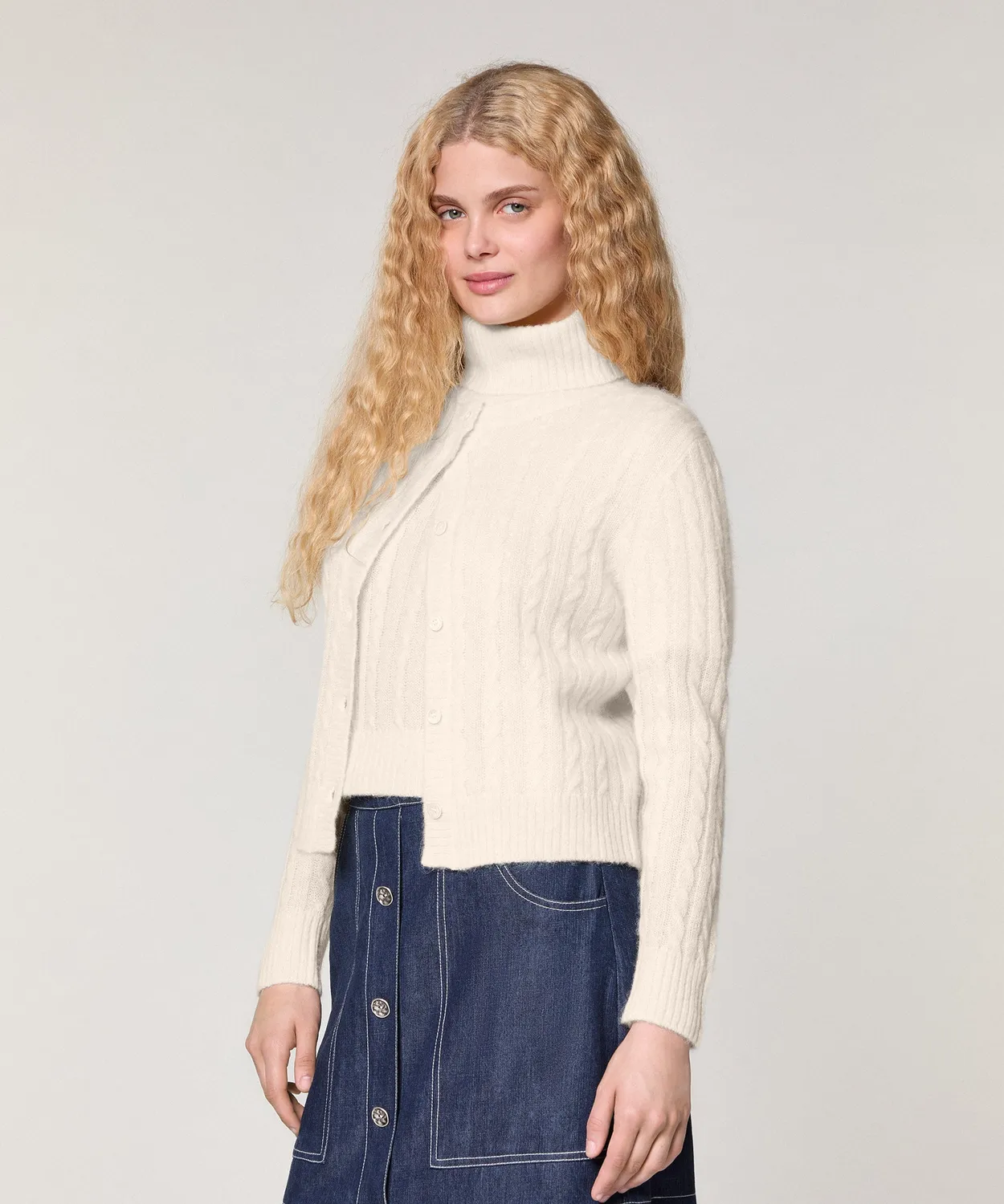 Rodier cardigan alpaca trecce bianco ecru con bottoni