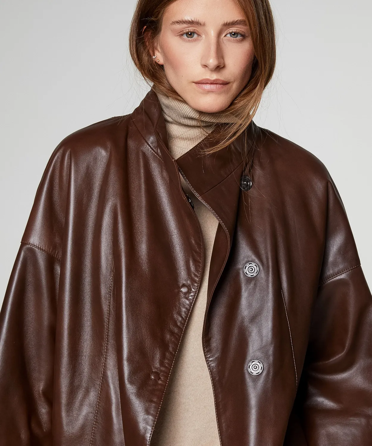 Rodier Giacca bomber pelle agnello marrone oversize