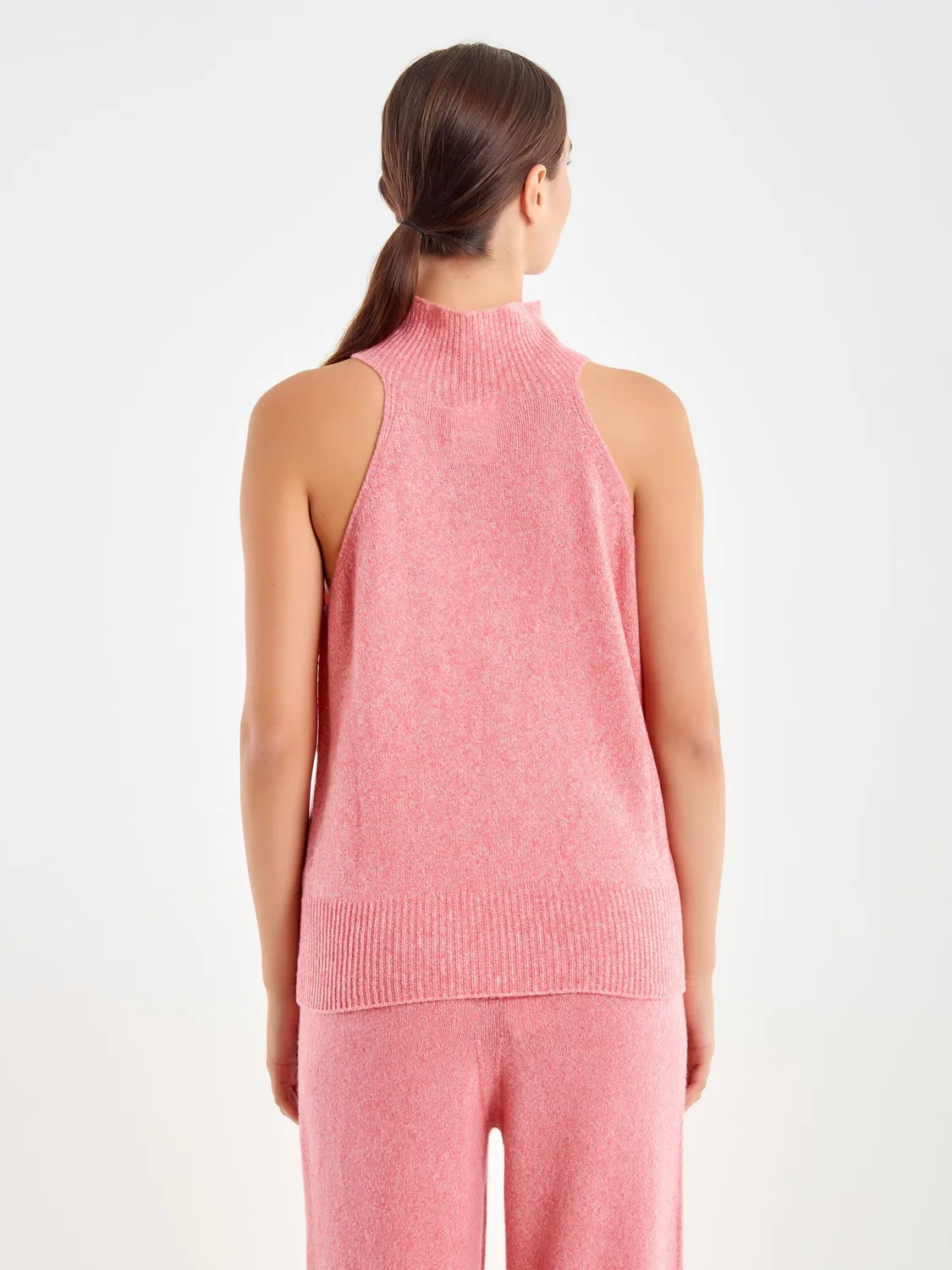 Vicolo Halter dolcevita rosa smanicato in lana taglia unica