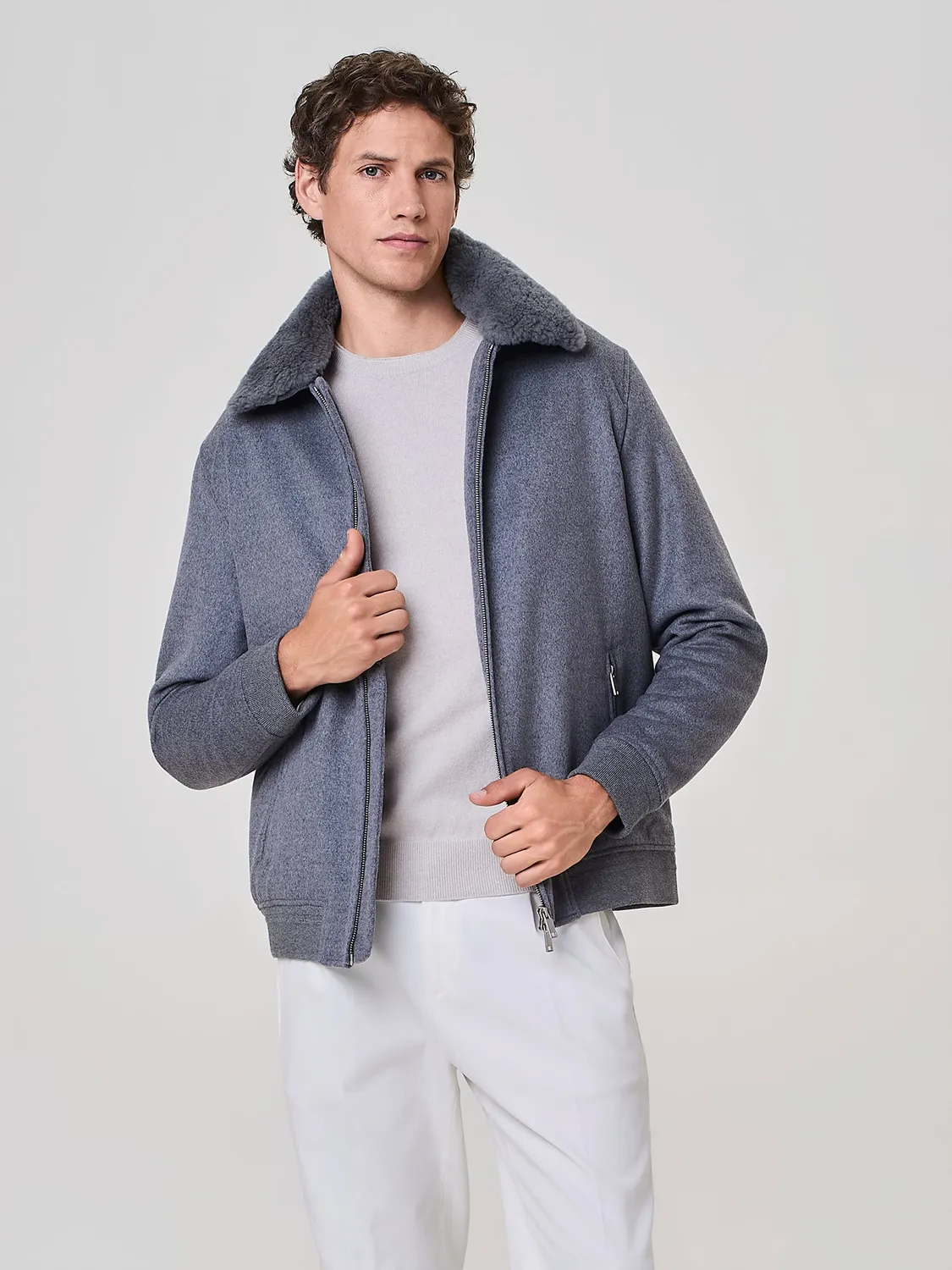 Paul Taylor Bomber Imbottito Grigio Collo Eco Pelliccia Zip