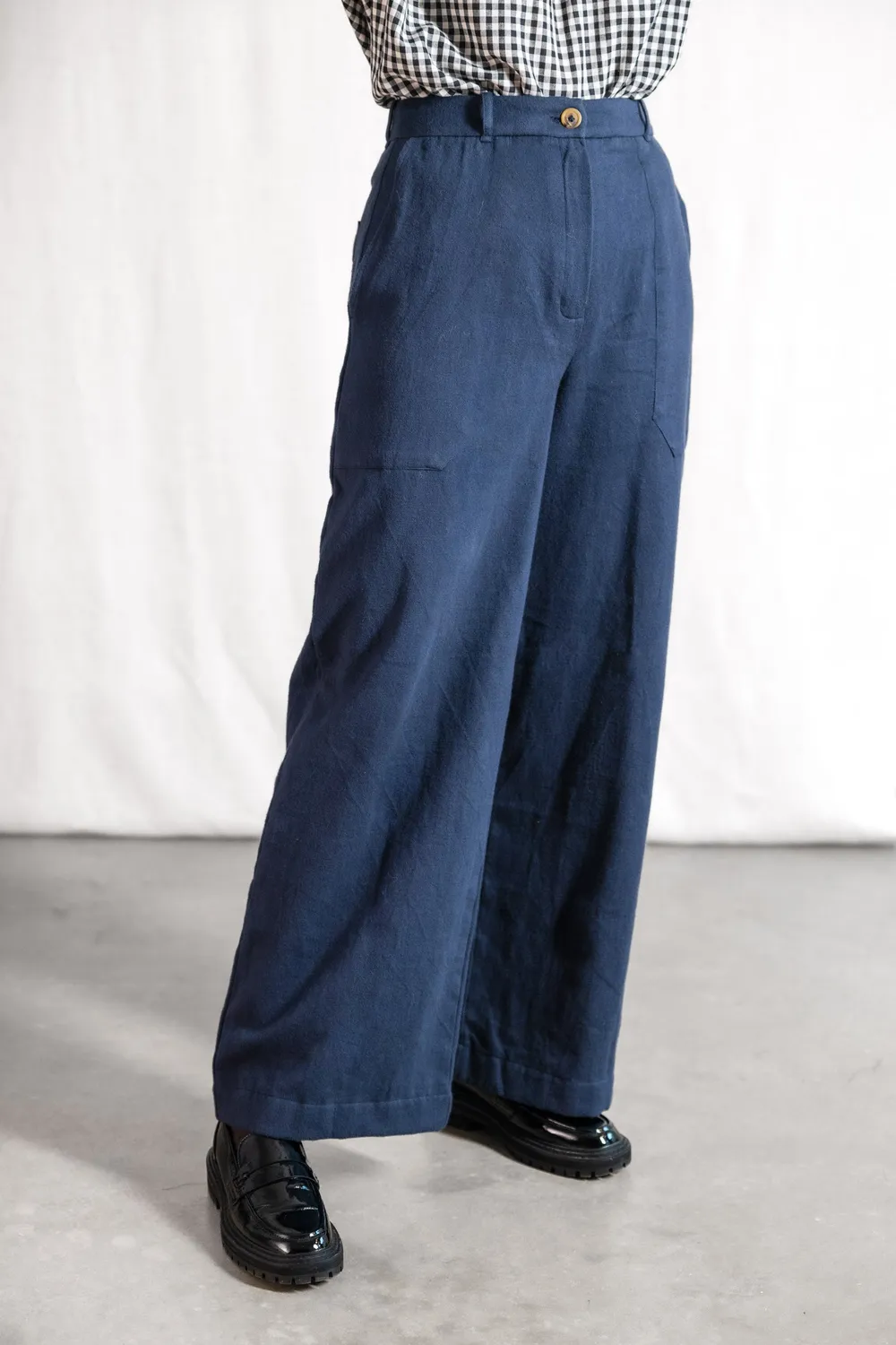 Jyoti Santosh pantaloni cotone flanella grigio azzurro