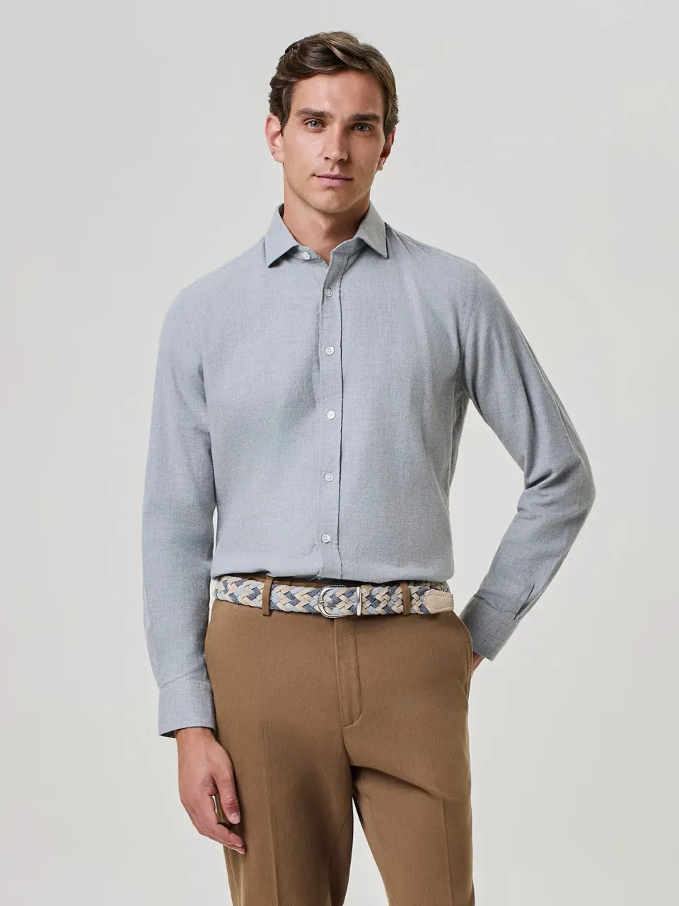 Paul Taylor camicia flanella grigio regular fit melange