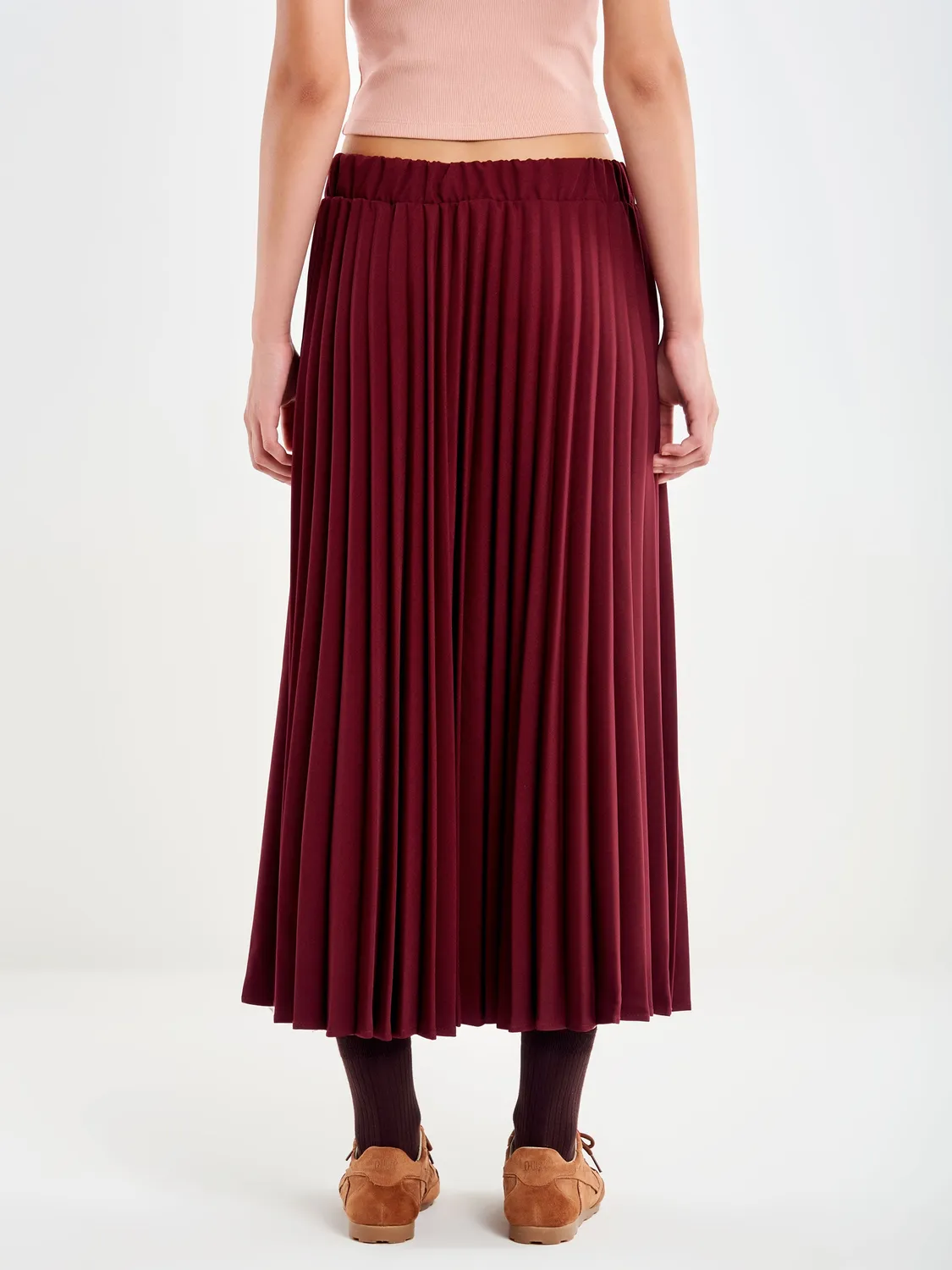 Vicolo gonna midi plissettata bordeaux cotone