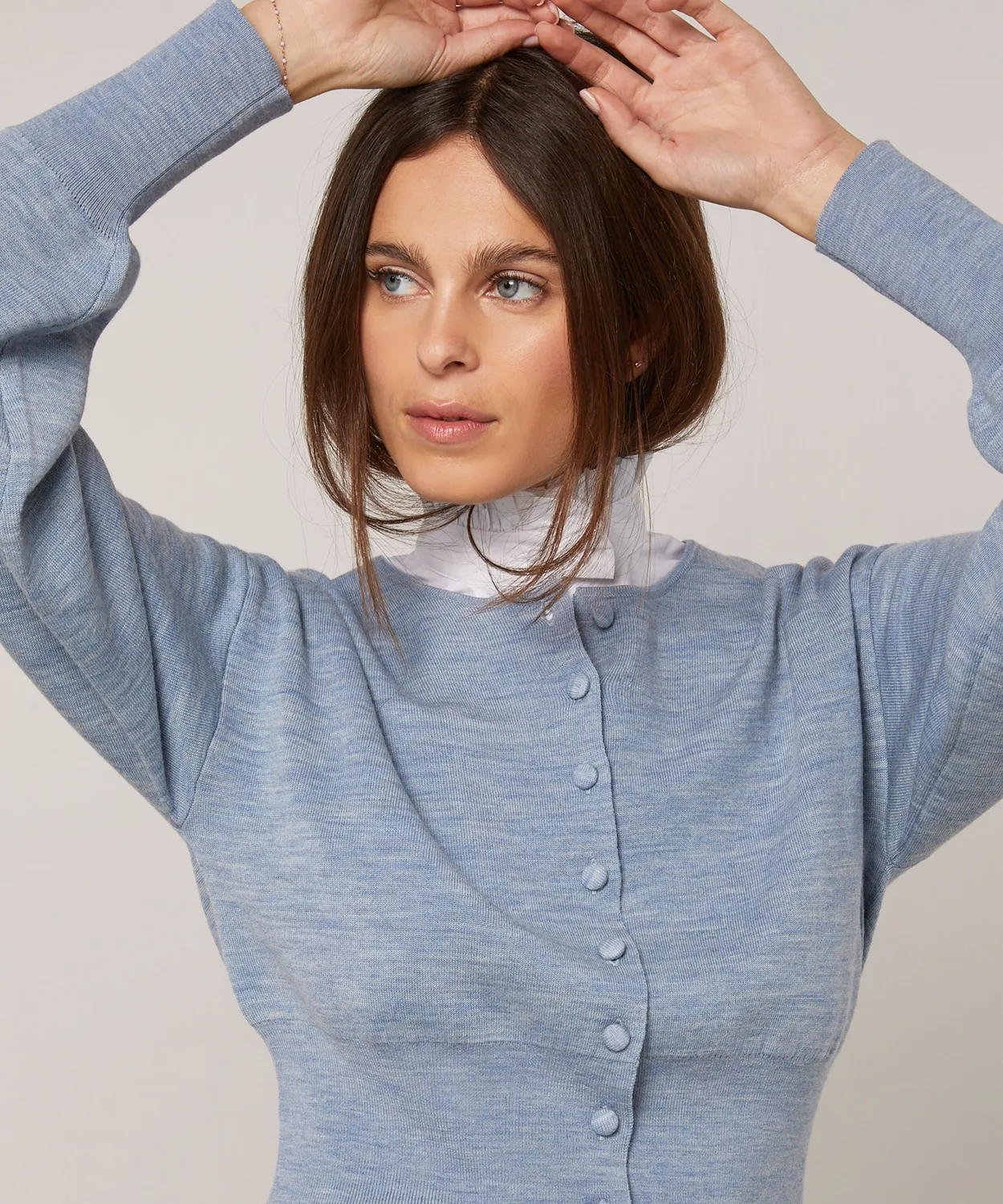 Rodier Cardigan Corto Lana Celeste Maniche Sbuffo