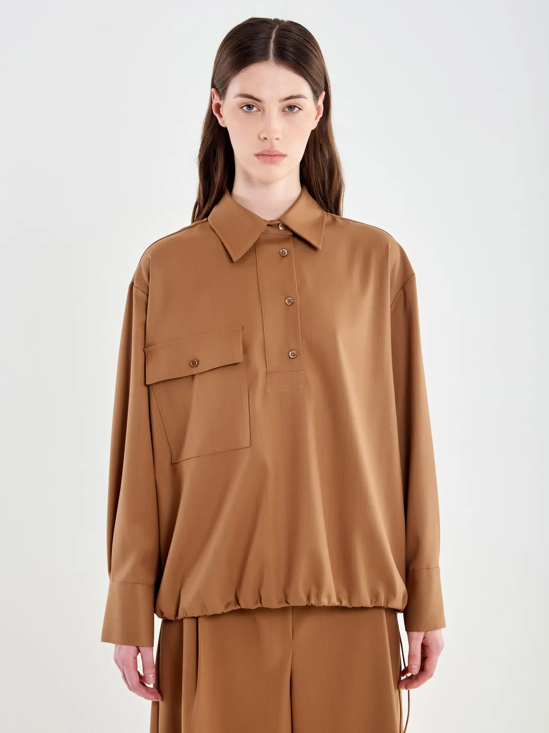 Vicolo camicia gessata cammello con coulisse S M L